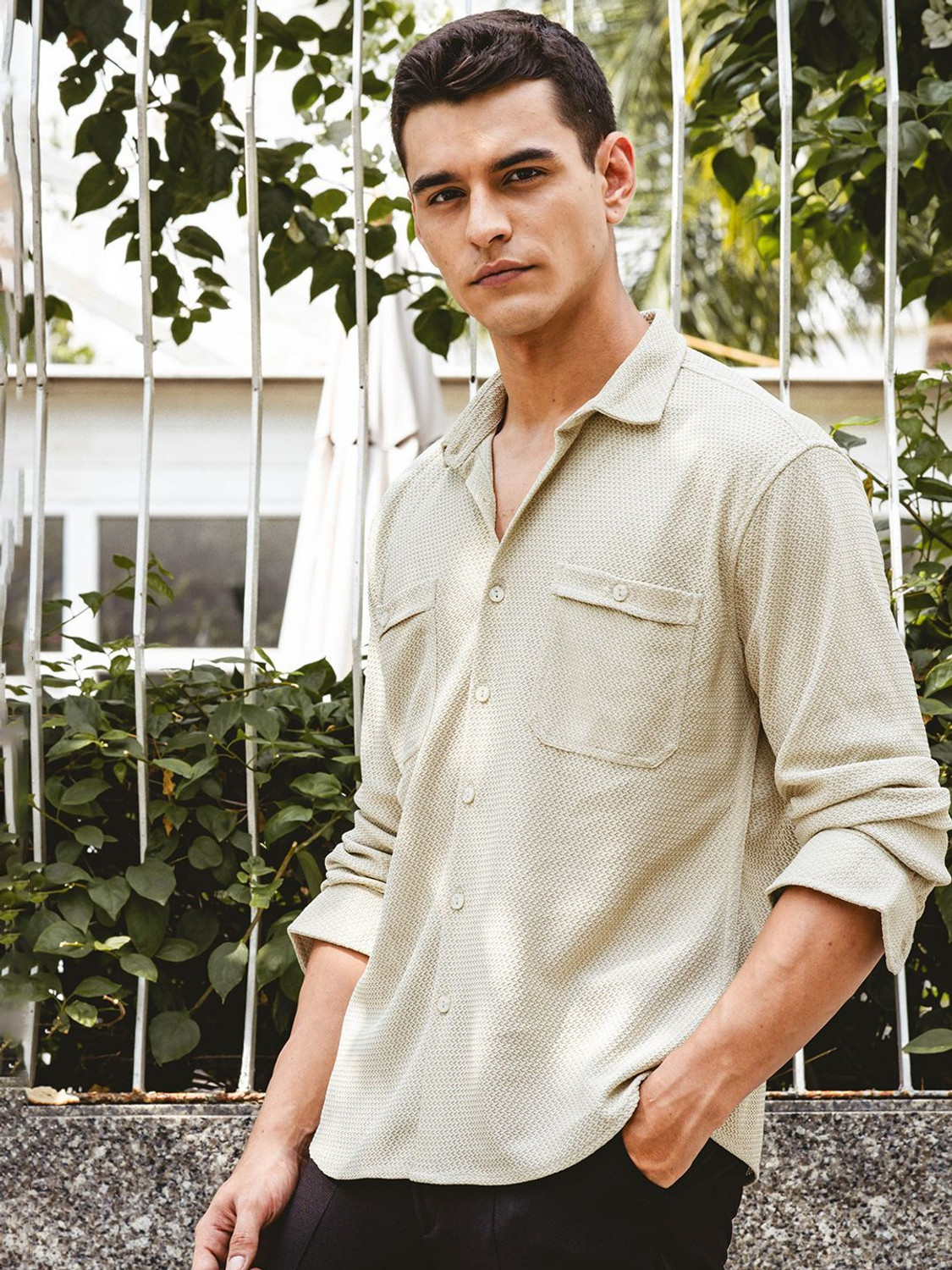 Image of HERE&NOW Men Washed Casual Green Shirt