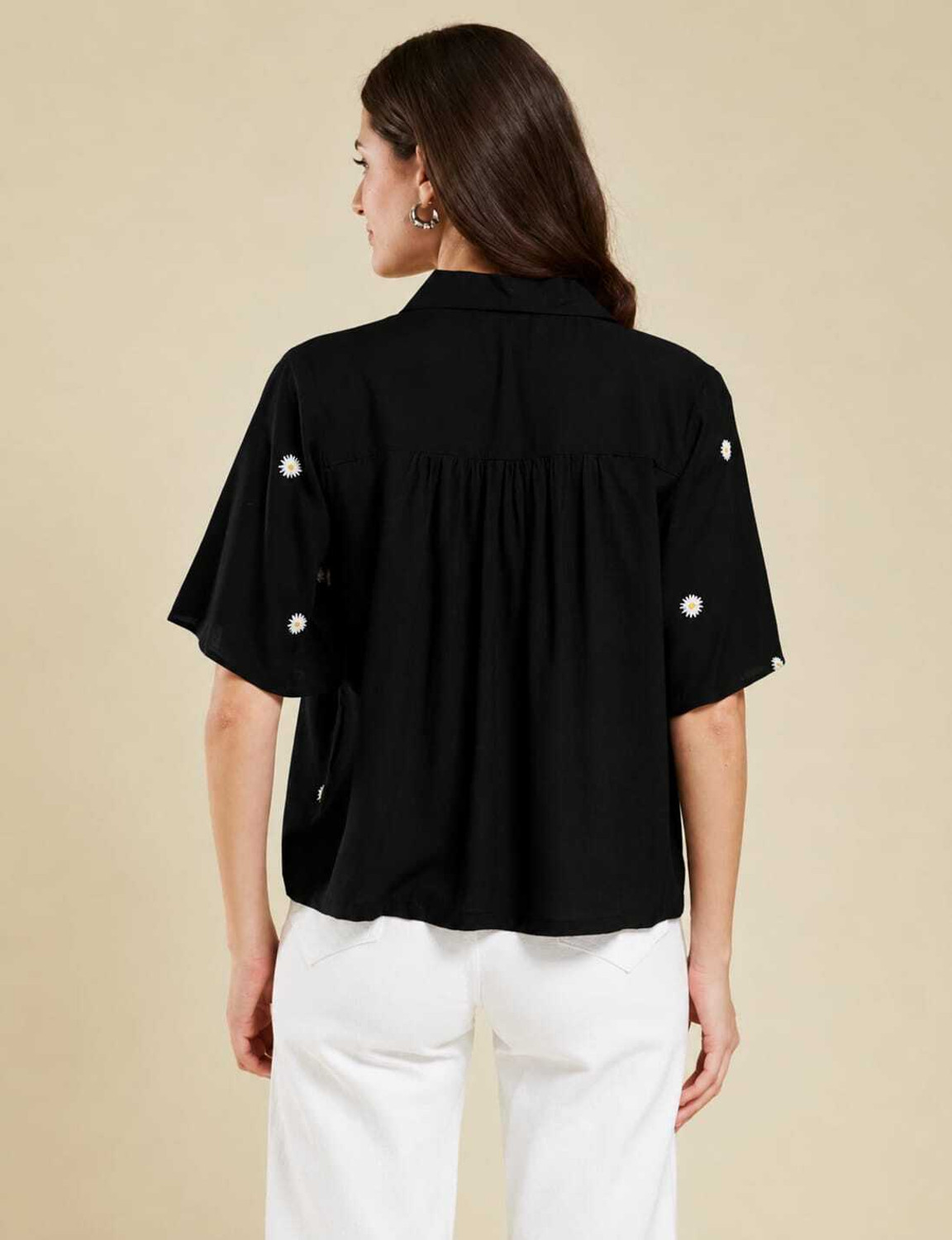 Image of ME AND FOX Women Embroidered Casual Black Shirt