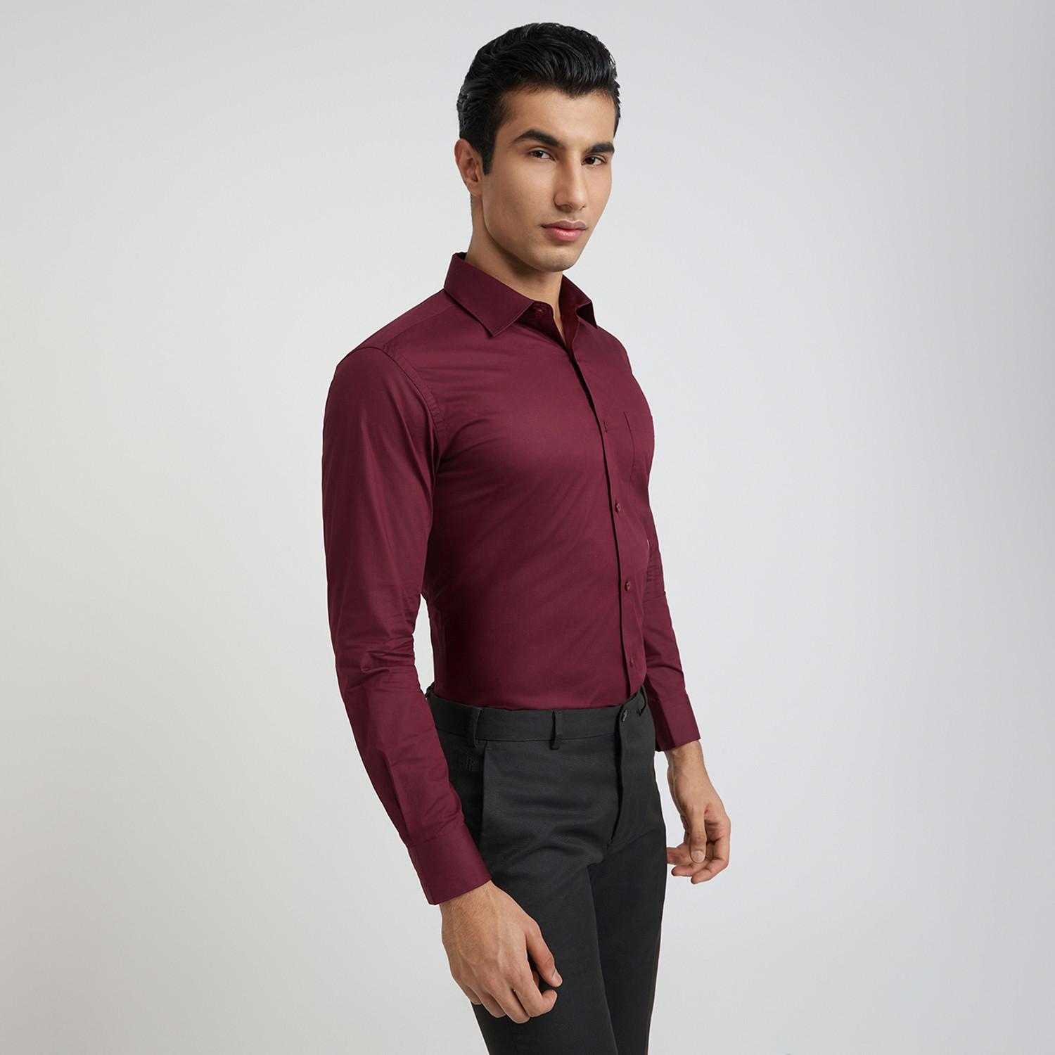 Image of Raymond Men Solid Formal Maroon Shirt