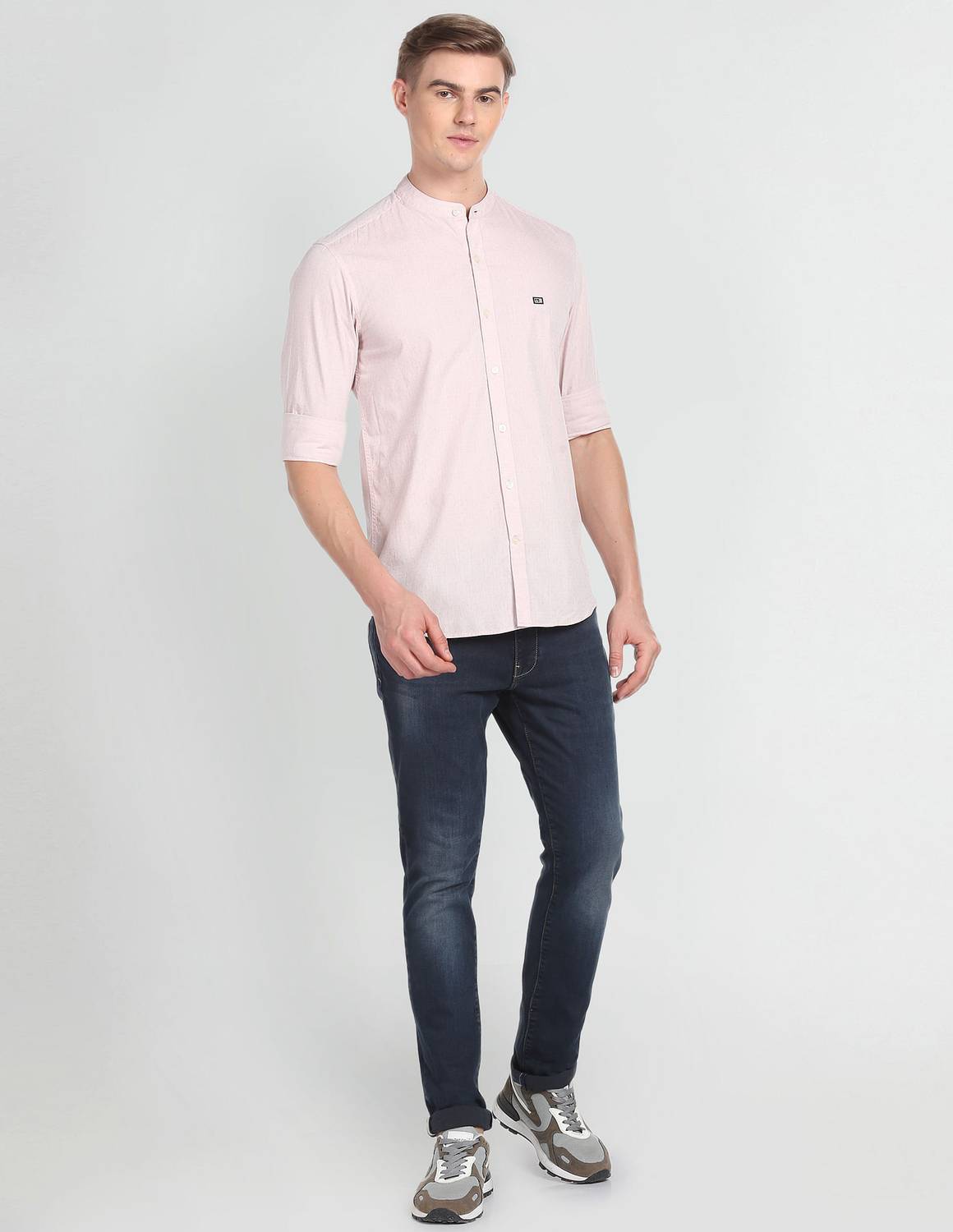 Arrow Sport Men Self Design Casual Pink Shirt
