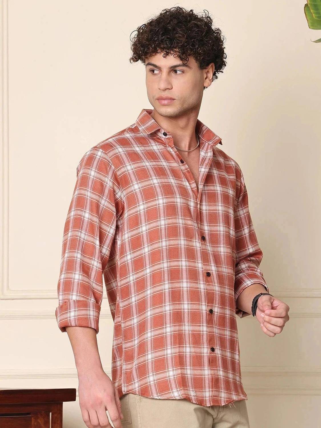 METRONAUT Men Checkered Orange Shirt - Image 5