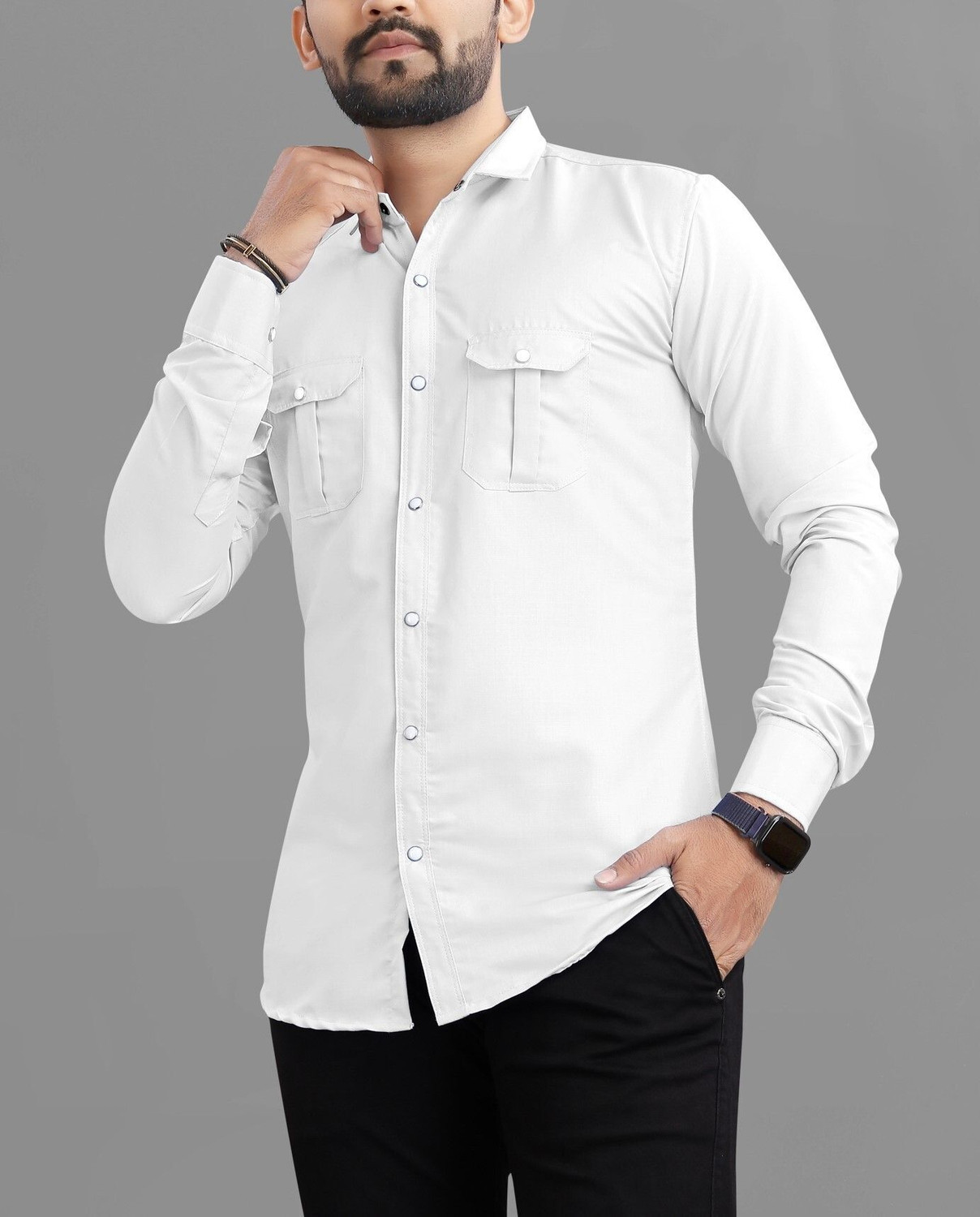 Image of RAHUL LOOK Men Solid Casual White Shirt