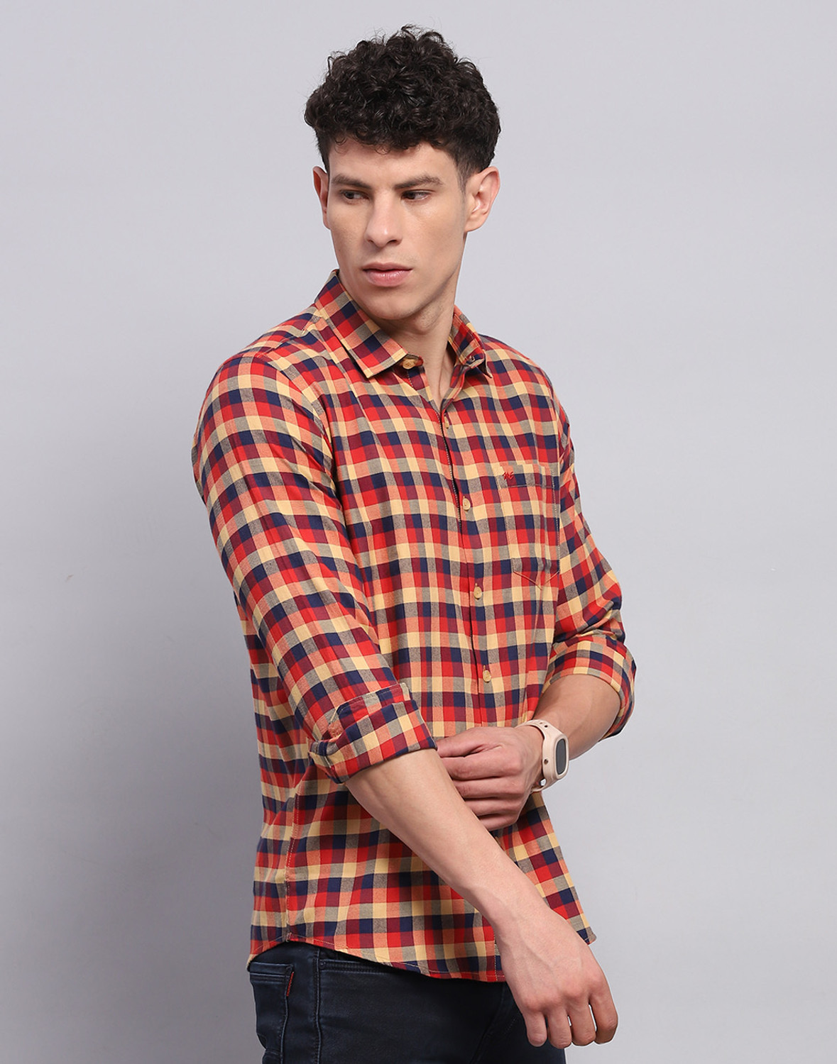 Image of MONTE CARLO Men Checkered Casual Red Shirt