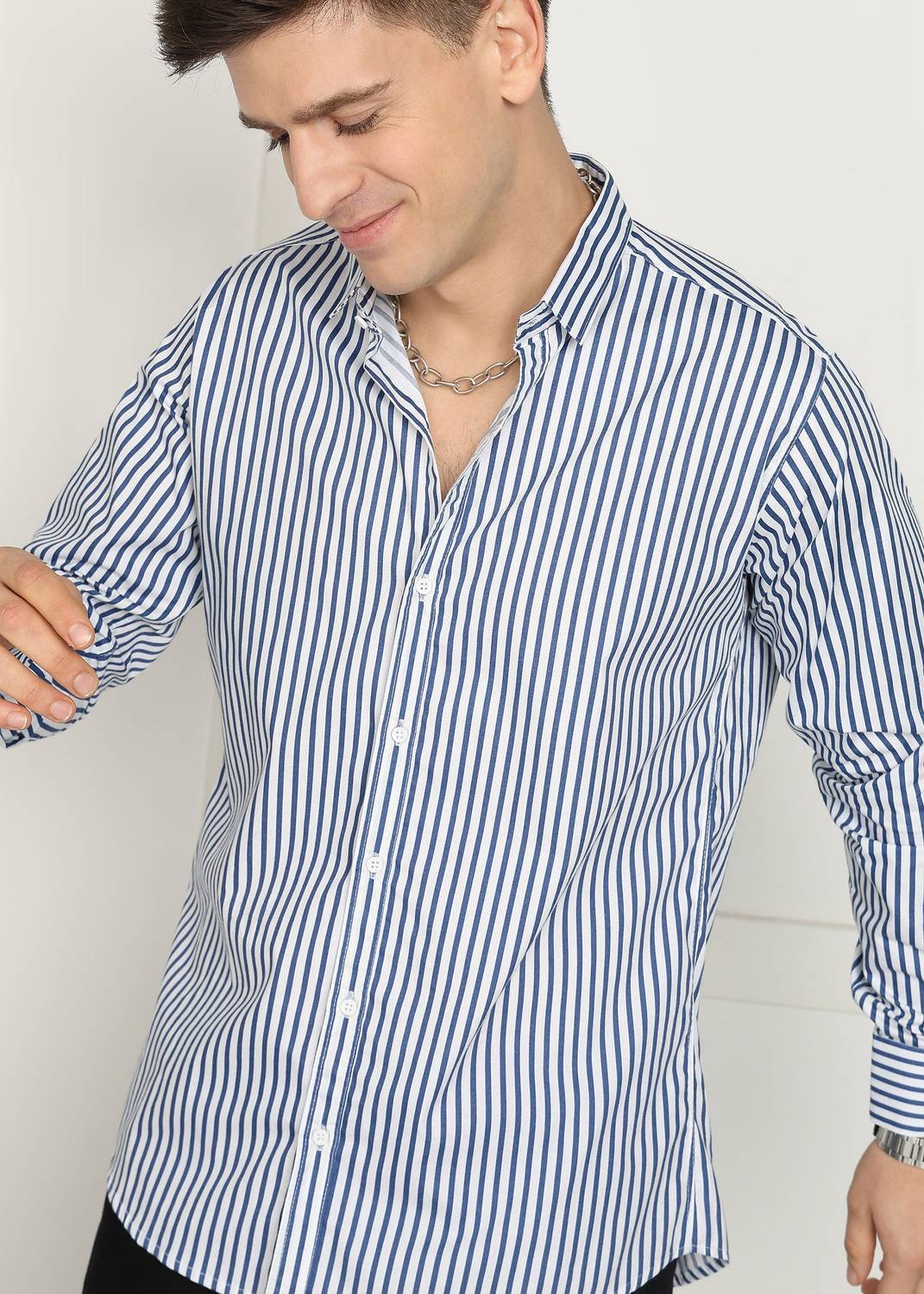 METRONAUT Men Striped Blue Shirt - Image 3