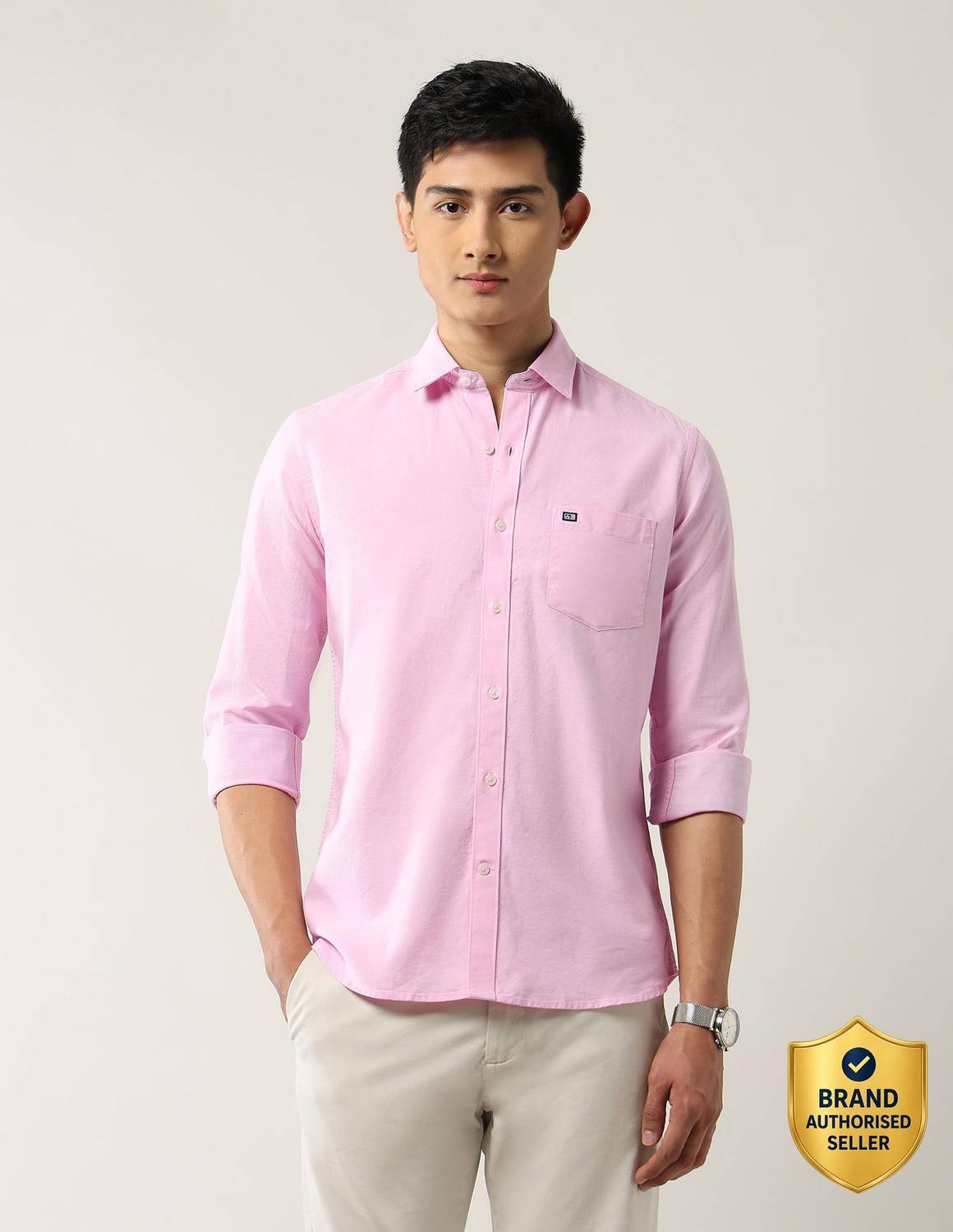 Arrow Sport Men Solid Casual Pink Shirt