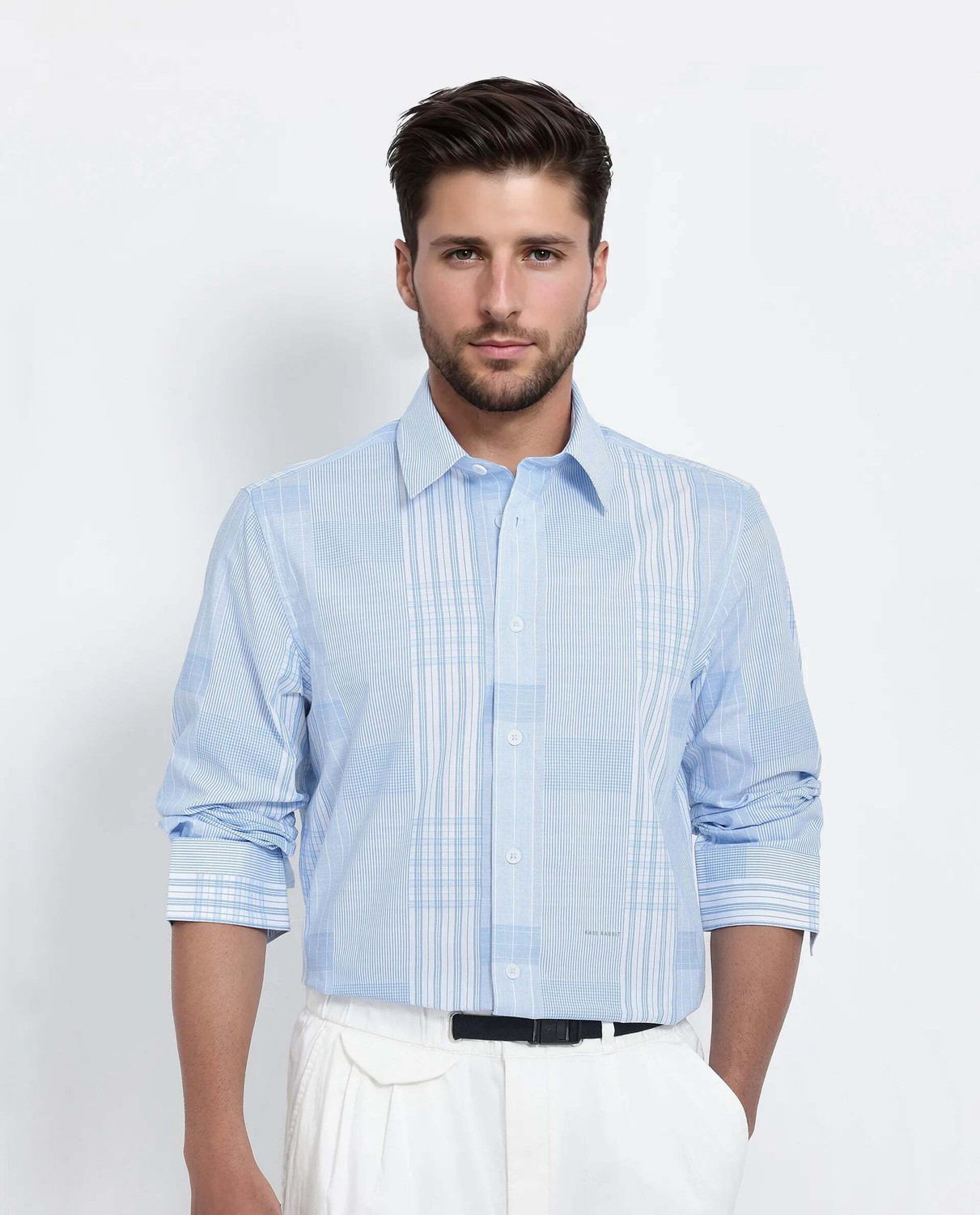 Image of RARE RABBIT Men Checkered Formal Blue Shirt