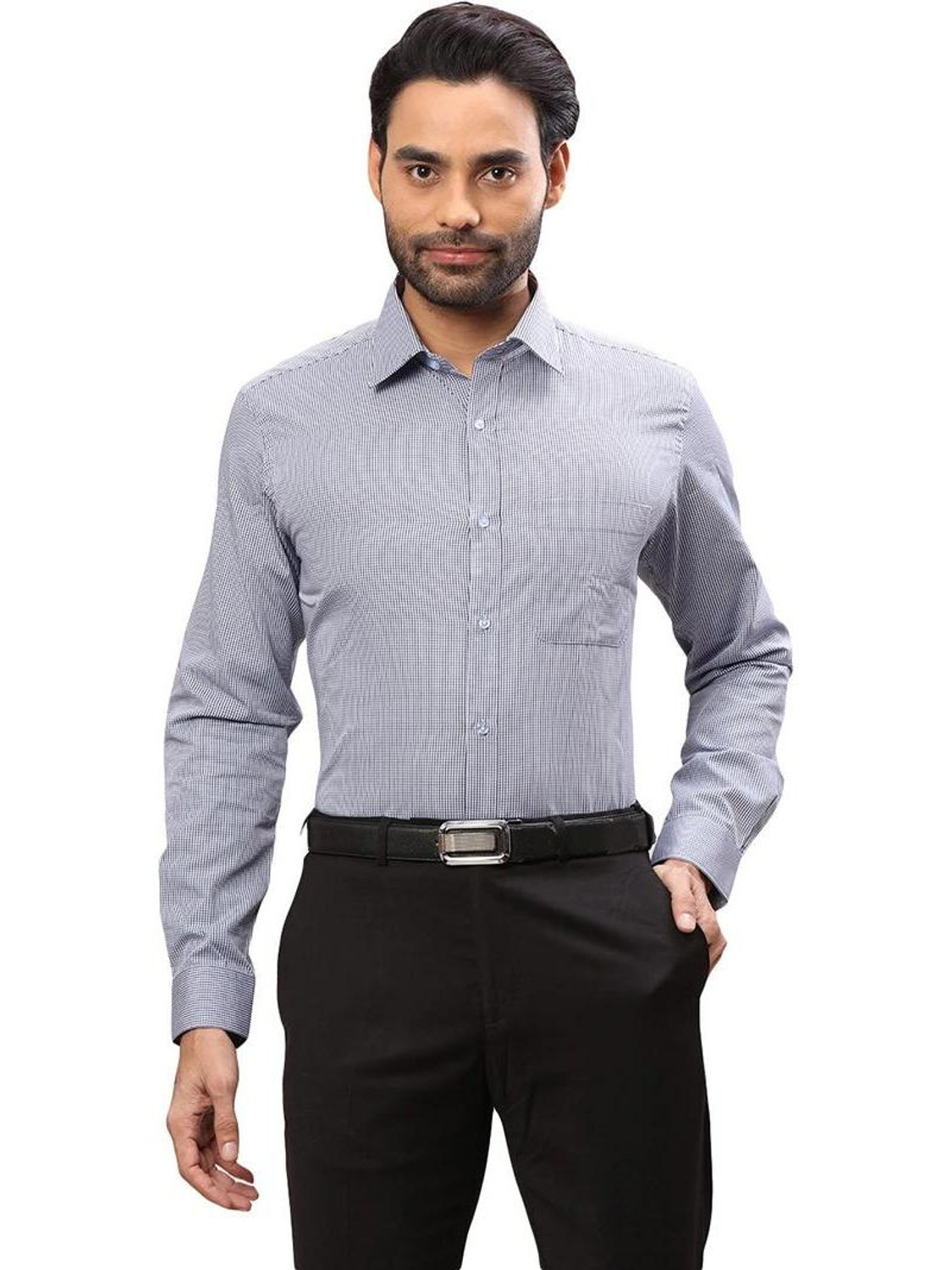 Image of Raymond Men Checkered Formal Blue Shirt