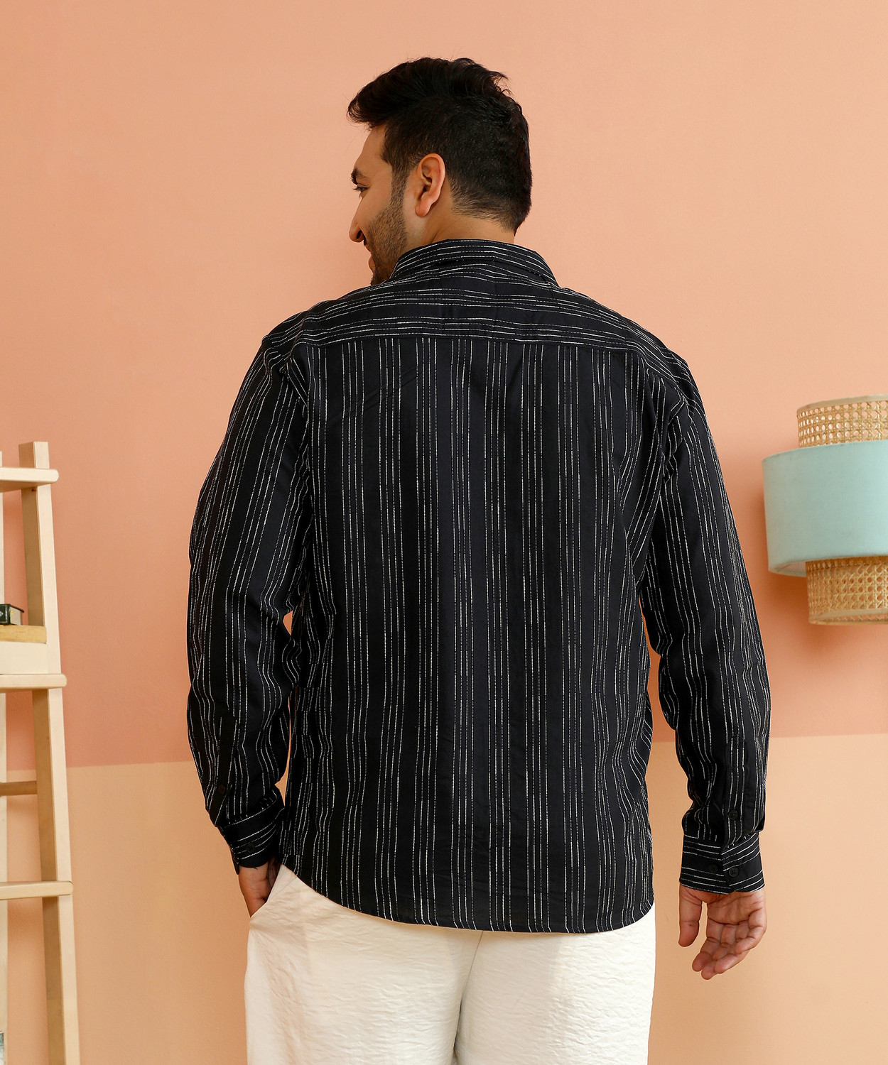 Image of Instafab Plus Men Striped Casual Black Shirt