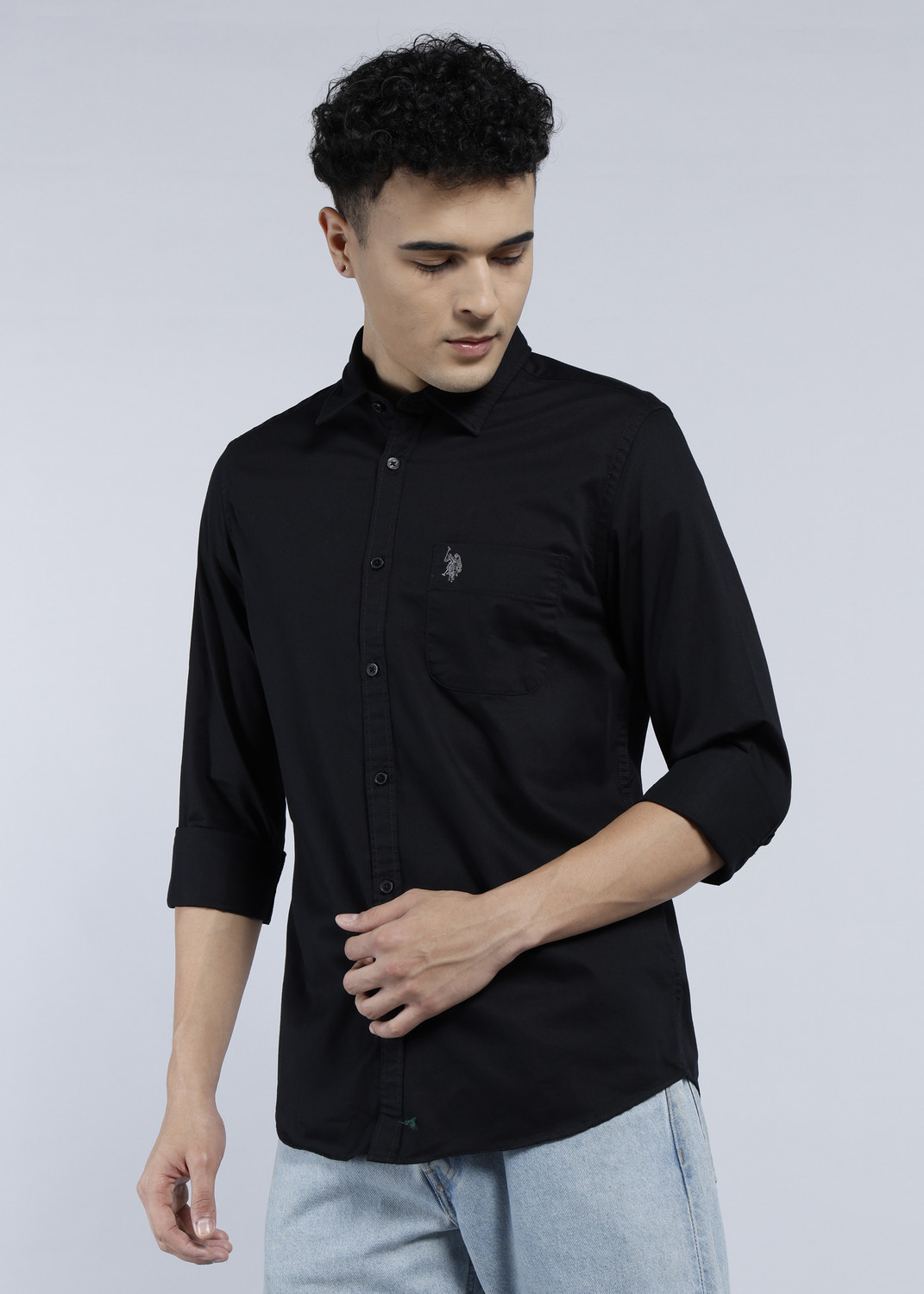 Image of U.S. Polo Assn. Denim Co. Men Solid Casual Black Shirt