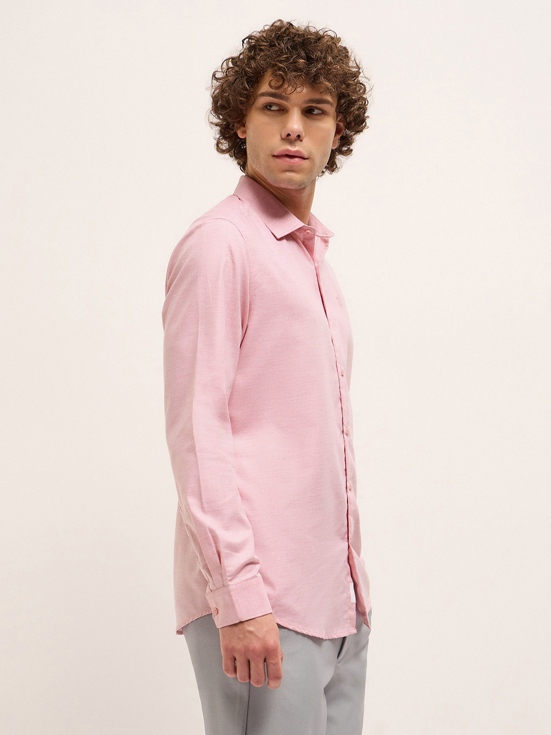 Image of THE BEAR HOUSE Men Solid Formal Pink Shirt