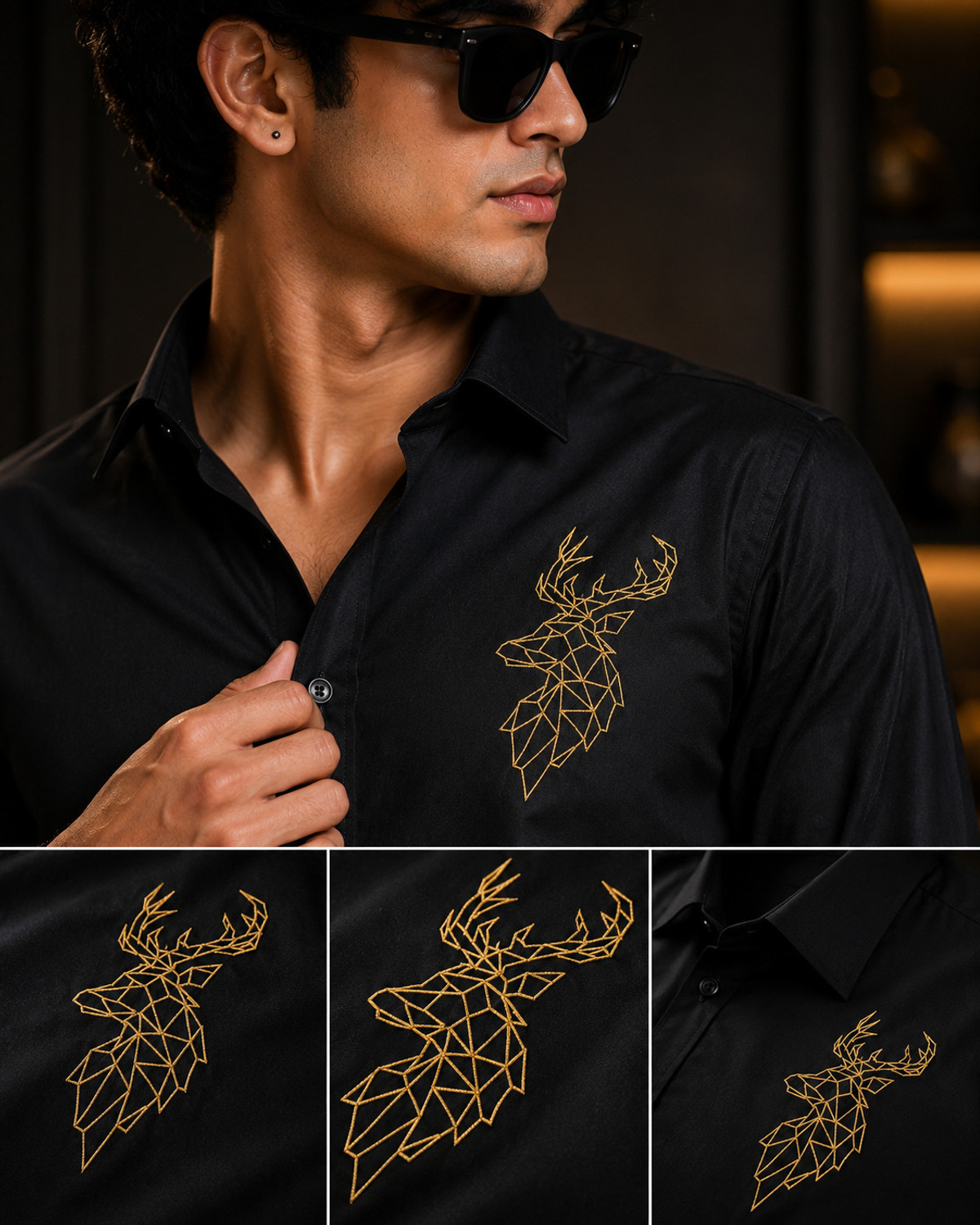Image of METRONAUT Men Embroidered Casual Black Shirt