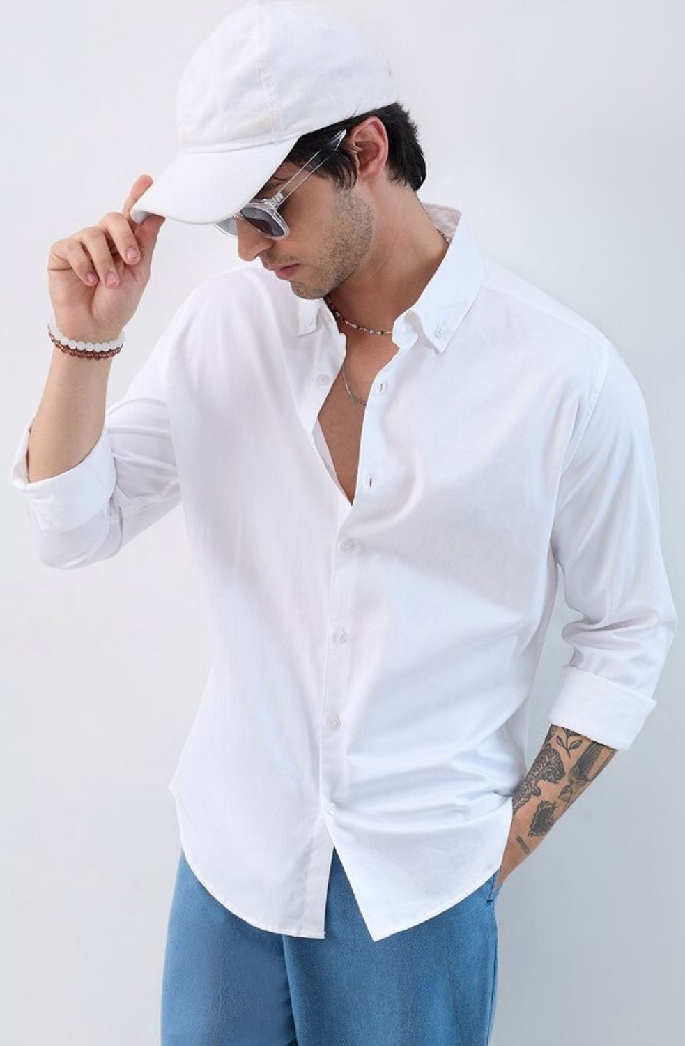 Image of VAIDDO Men Solid Casual White Shirt