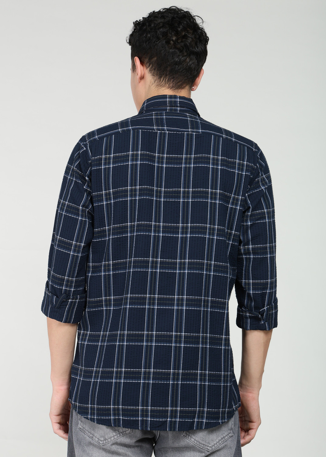 Image of PETER ENGLAND Men Checkered Casual Blue Shirt