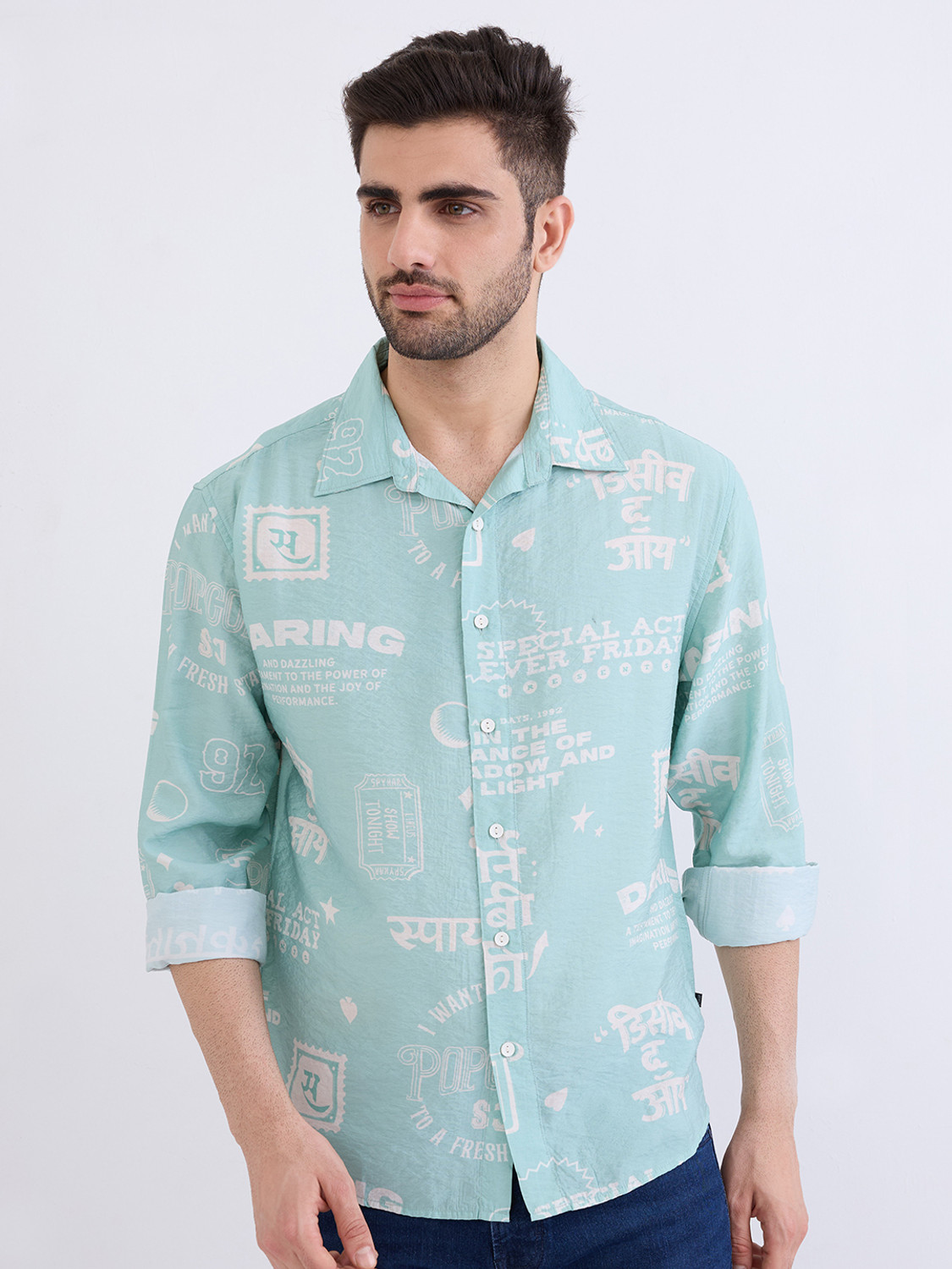 Image of Spykar Men Printed Casual Blue Shirt