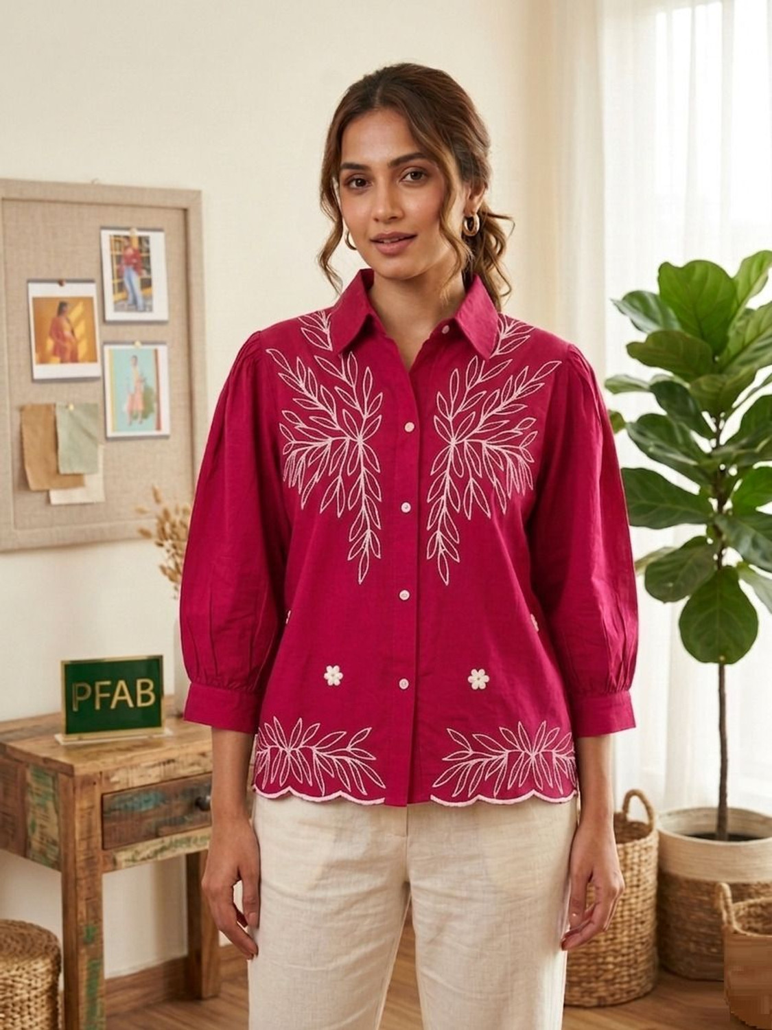 Image of DSFAB Women Printed Casual Pink Shirt