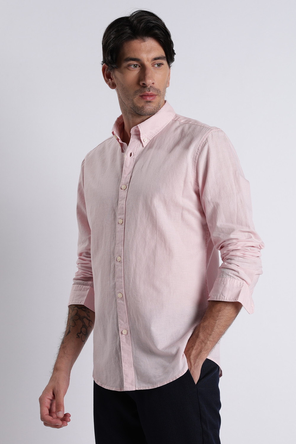 Image of BLU MNKY Men Solid Casual Pink Shirt