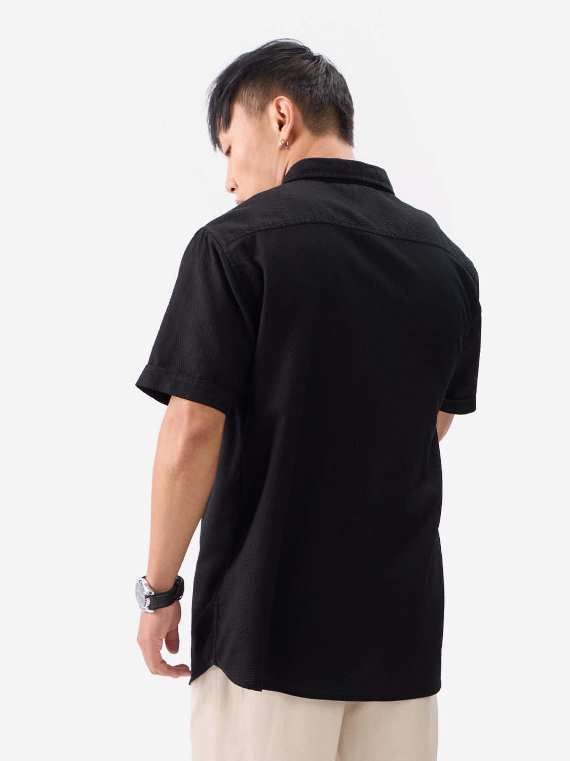 Image of The Souled Store Men Solid Casual Black Shirt