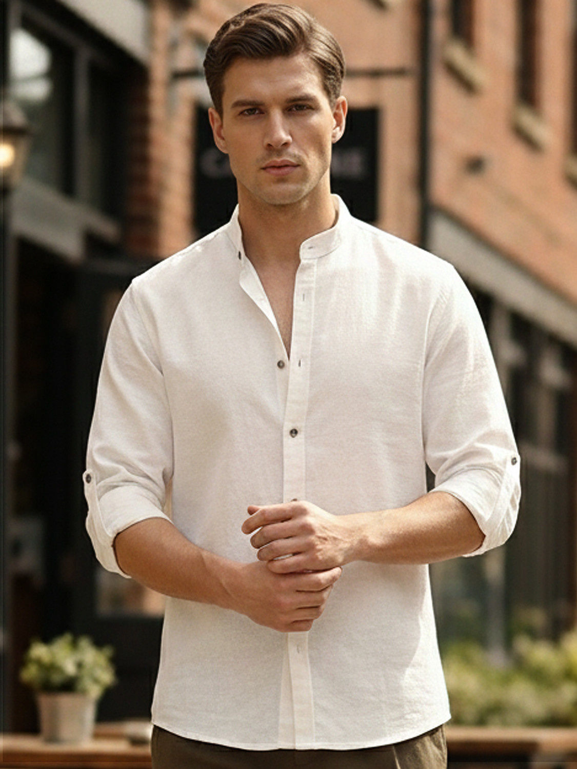 Image of Urbano Fashion Men Solid Casual White Shirt
