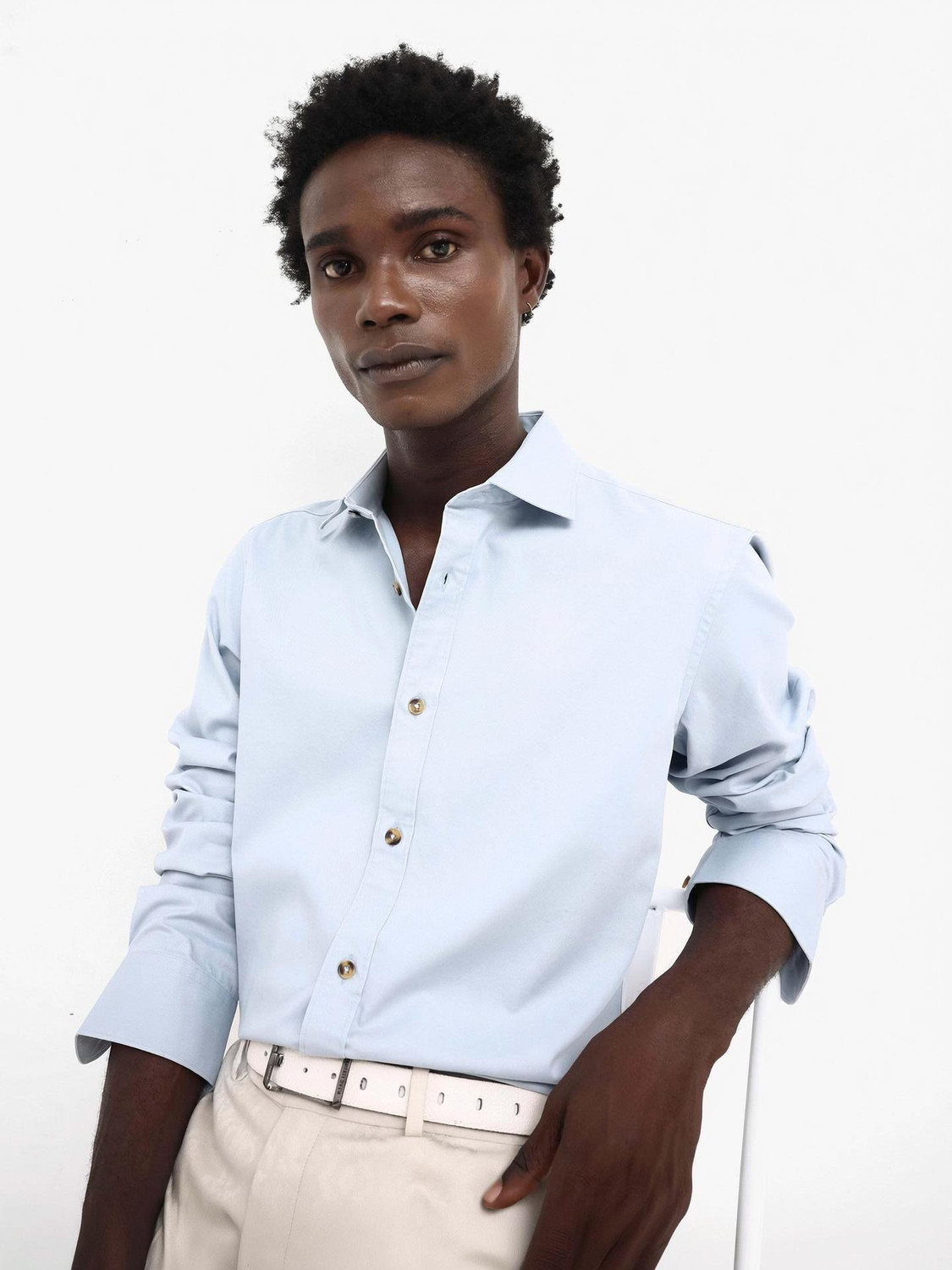 Image of RARE RABBIT Men Solid Casual Blue Shirt