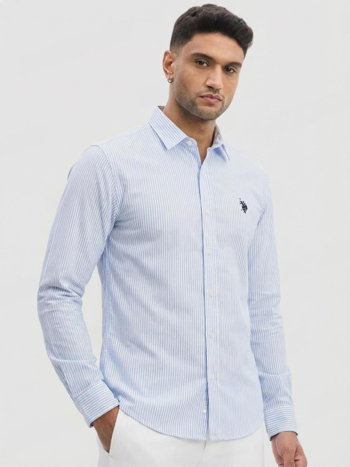 Image of RADHIKA FASHION HOUSE Men Striped Casual Light Blue Shirt