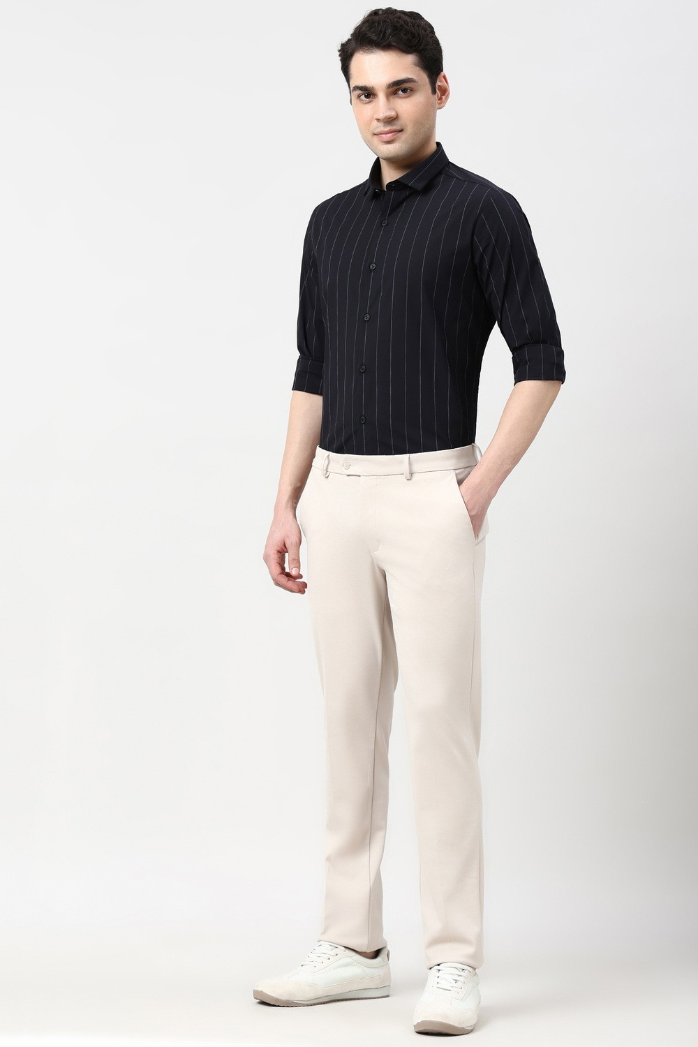 Image of PETER ENGLAND Men Striped Formal Black Shirt