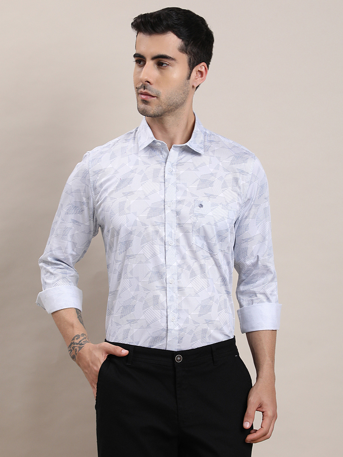 Image of TURTLE Men Printed Casual Light Blue Shirt