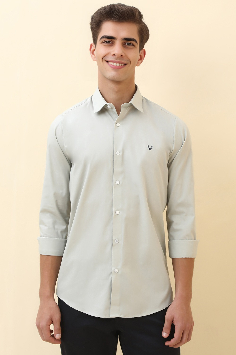 Image of Allen Solly Men Solid Casual Grey Shirt