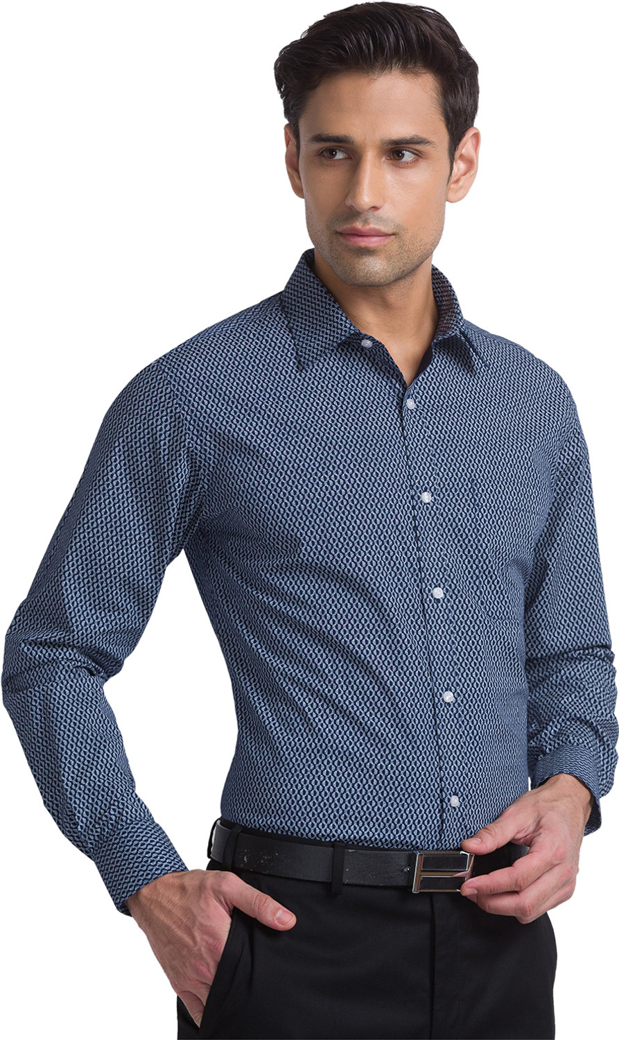 Image of Raymond Men Printed Formal Blue Shirt