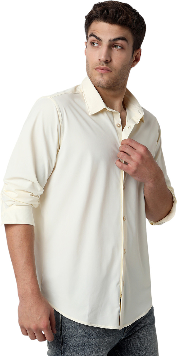 Image of Spykar Men Solid Casual Beige Shirt