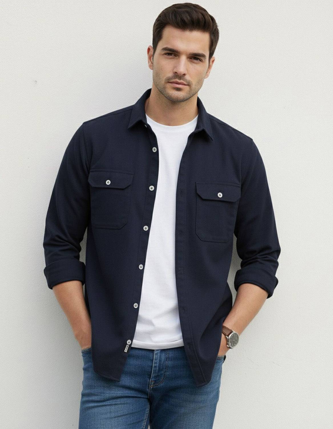 DIMMY Men Solid Casual Blue Shirt - Image 2