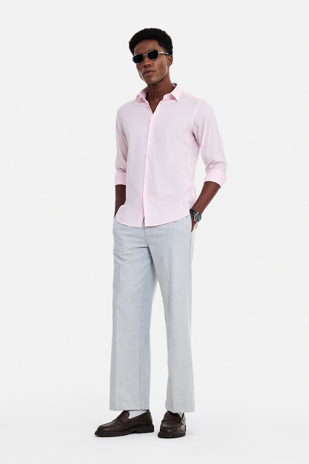 Image of Snitch Men Solid Formal Pink Shirt