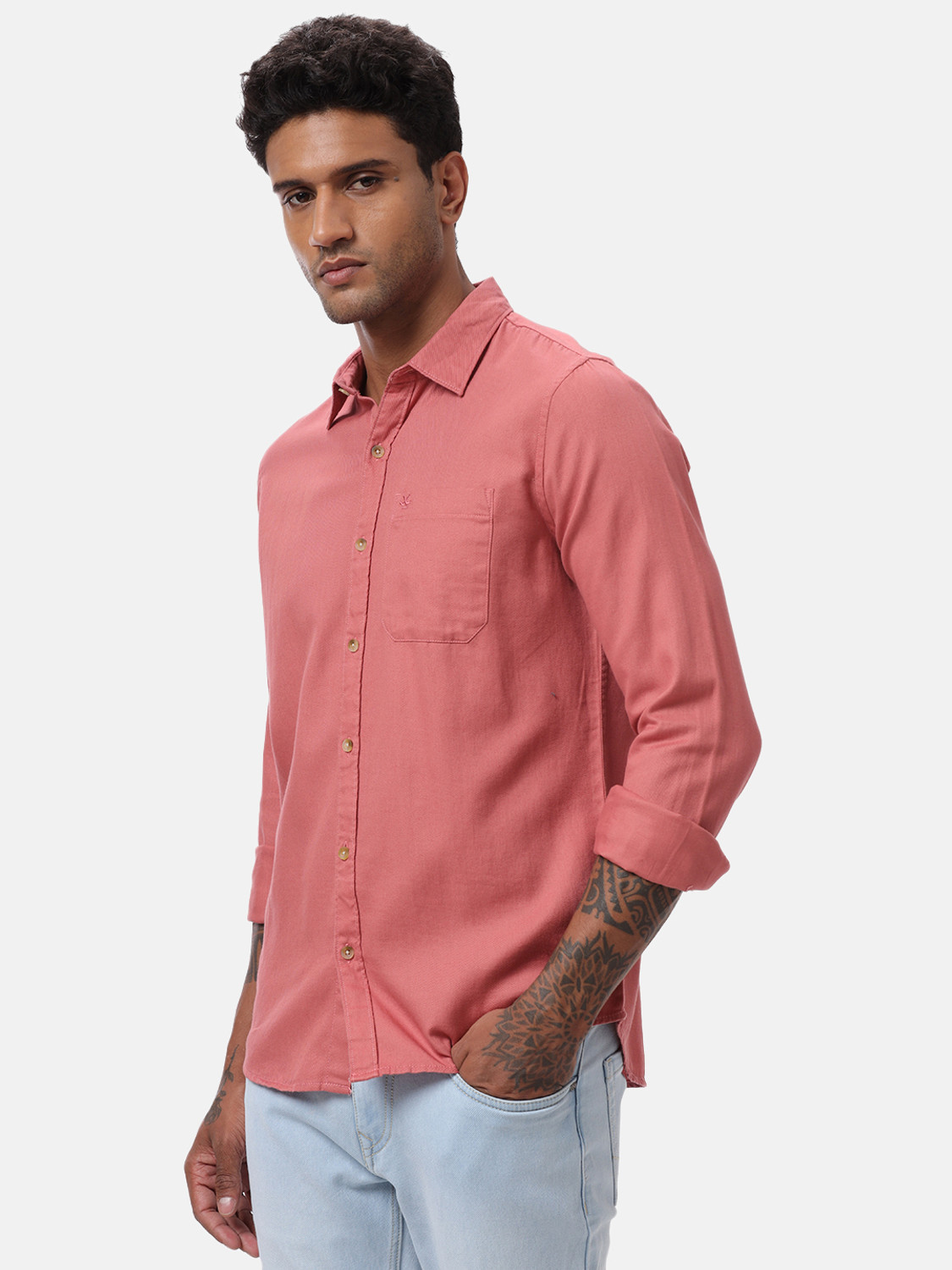 Image of WROGN Men Solid Casual Pink Shirt