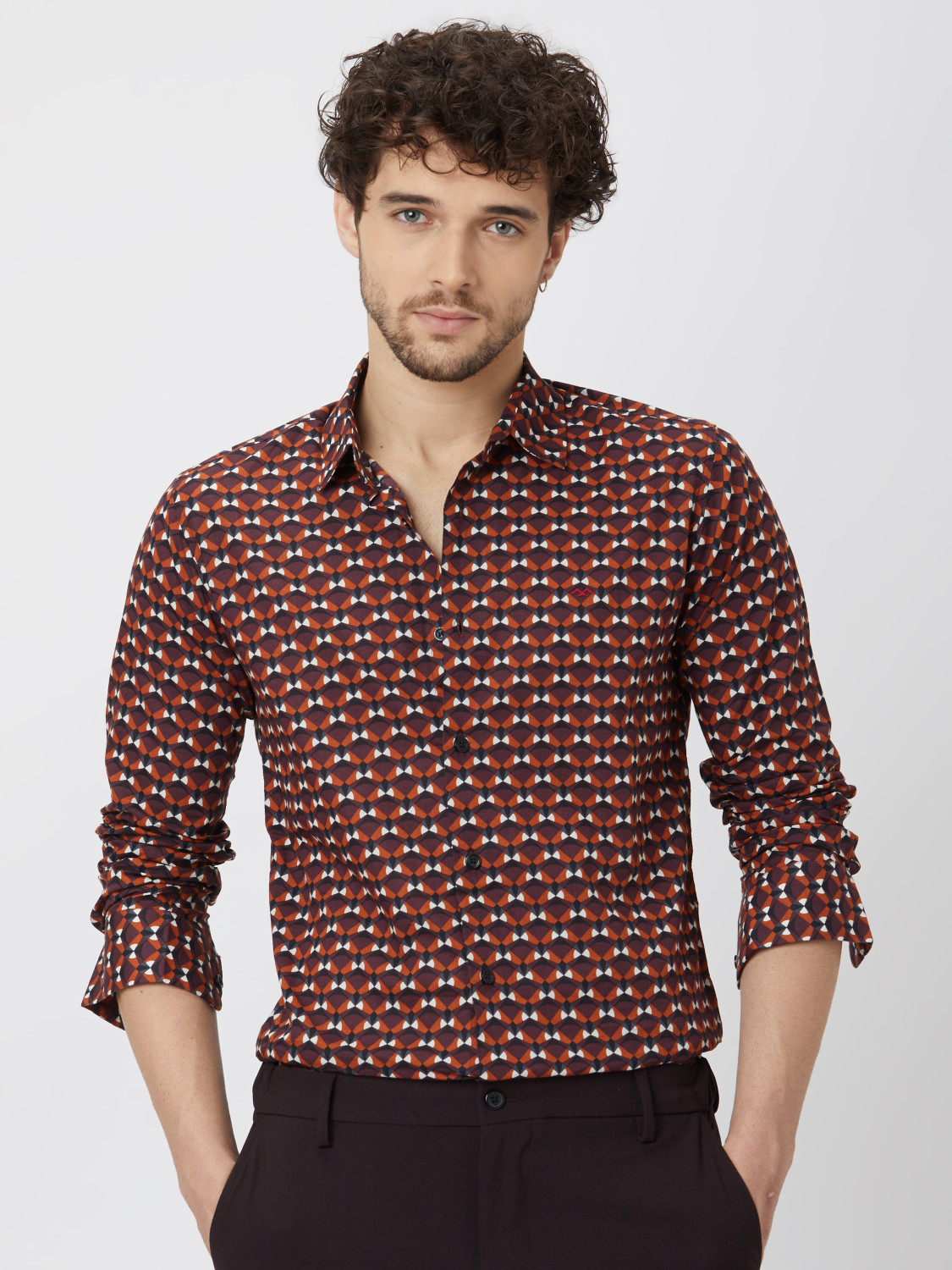Image of MUFTI Men Geometric Print Casual Red Shirt