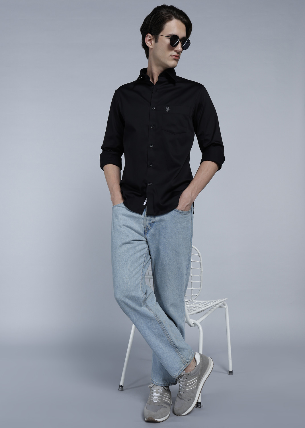 Image of U.S. POLO ASSN. Men Solid Casual Black Shirt