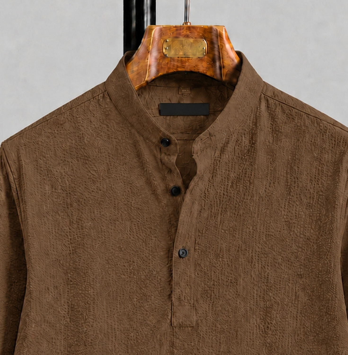 Image of COMBRAIDED Men Self Design Casual Brown Shirt