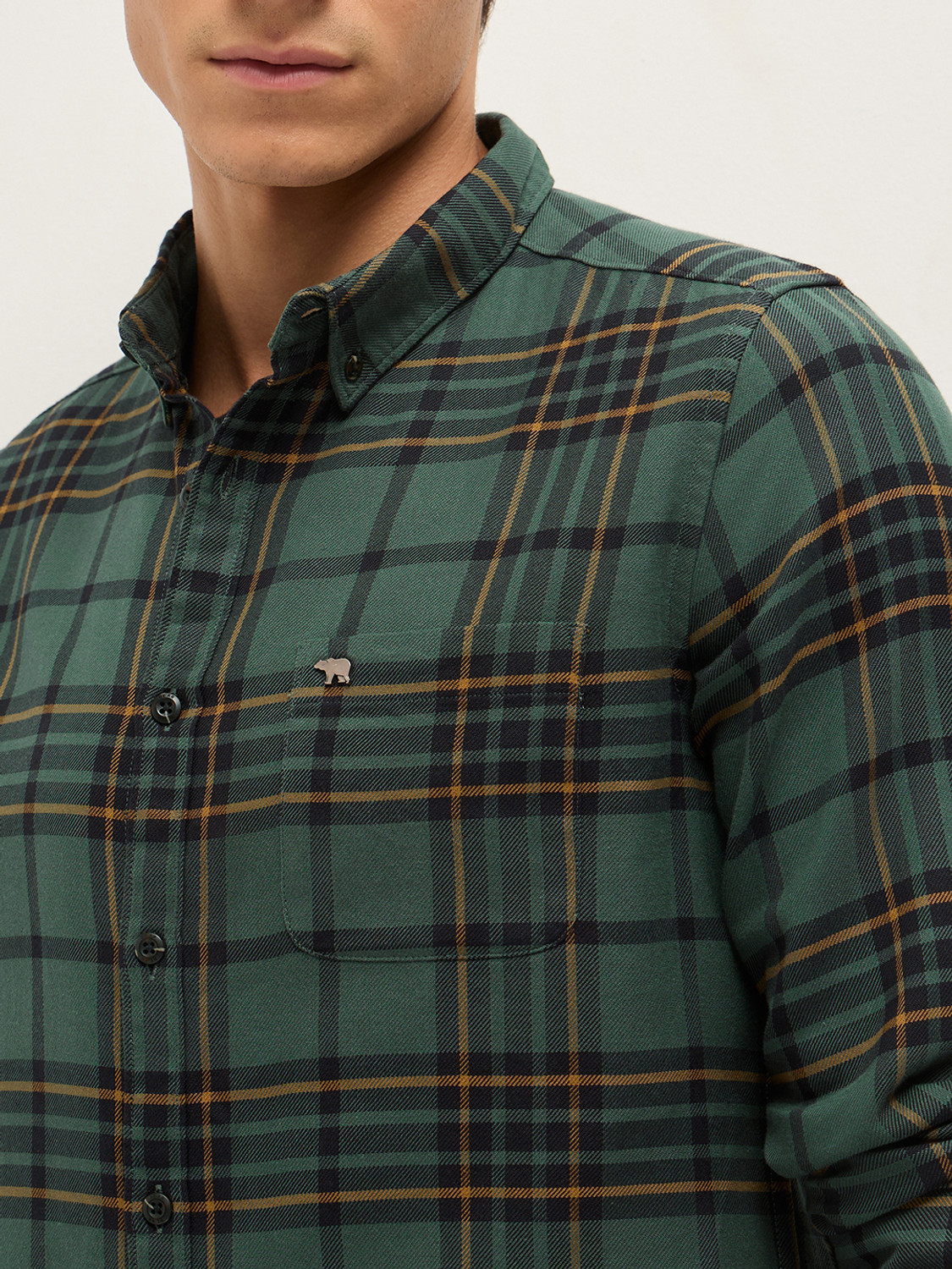 Image of THE BEAR HOUSE Men Checkered Casual Green Shirt