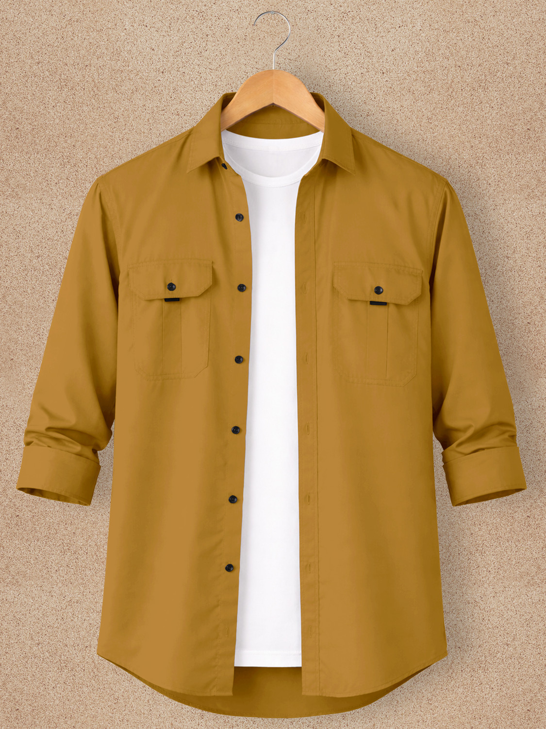Image of VeBNoR Men Solid Casual Yellow Shirt