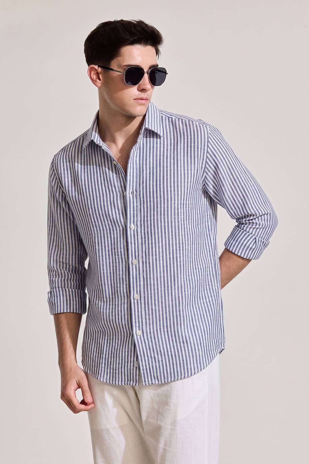 Dhakre Men Dark Blue Striped Casual Shirt - Image 2