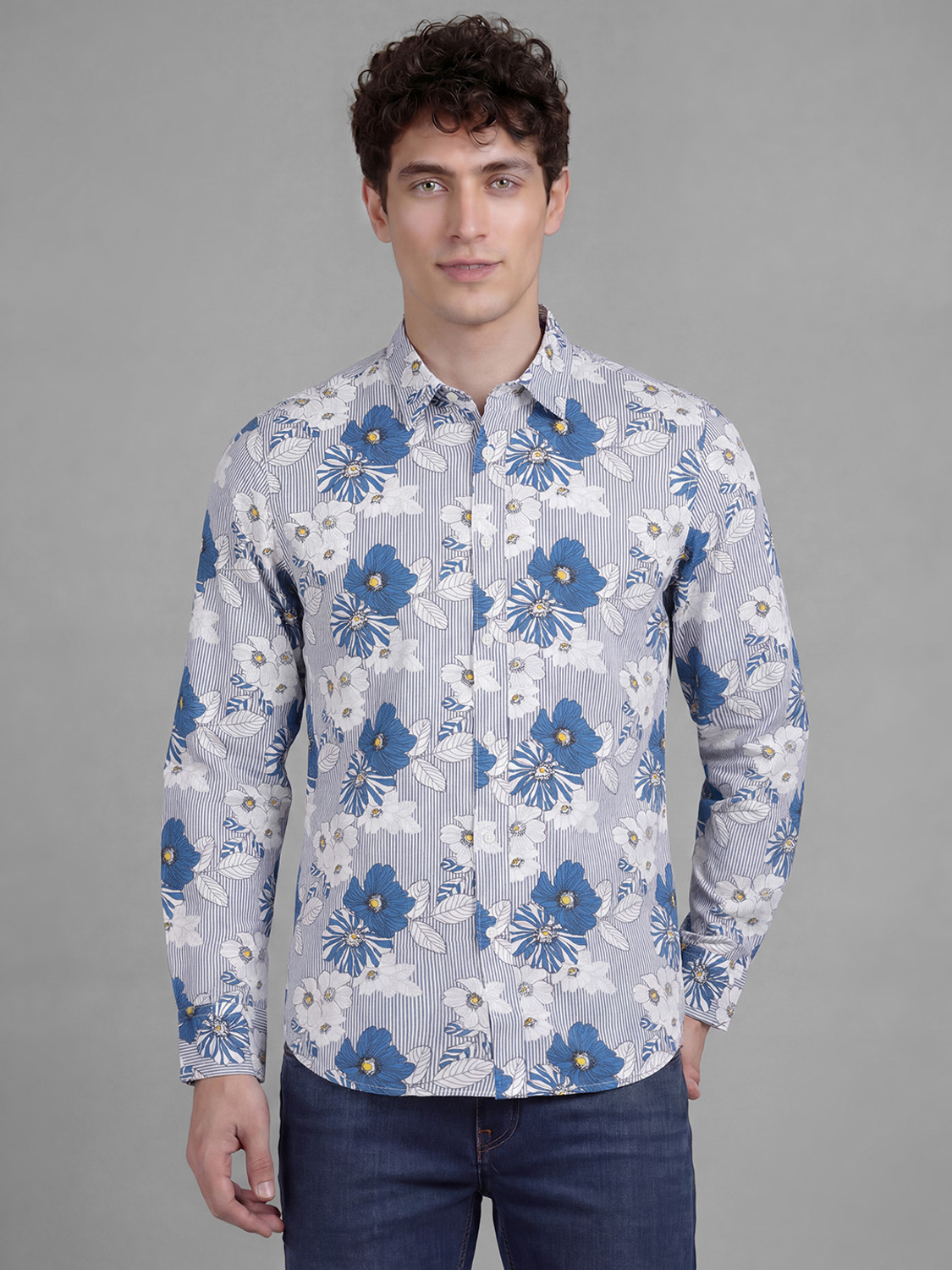 Image of BEING HUMAN Men Regular Fit Floral Print Spread Collar Casual Shirt