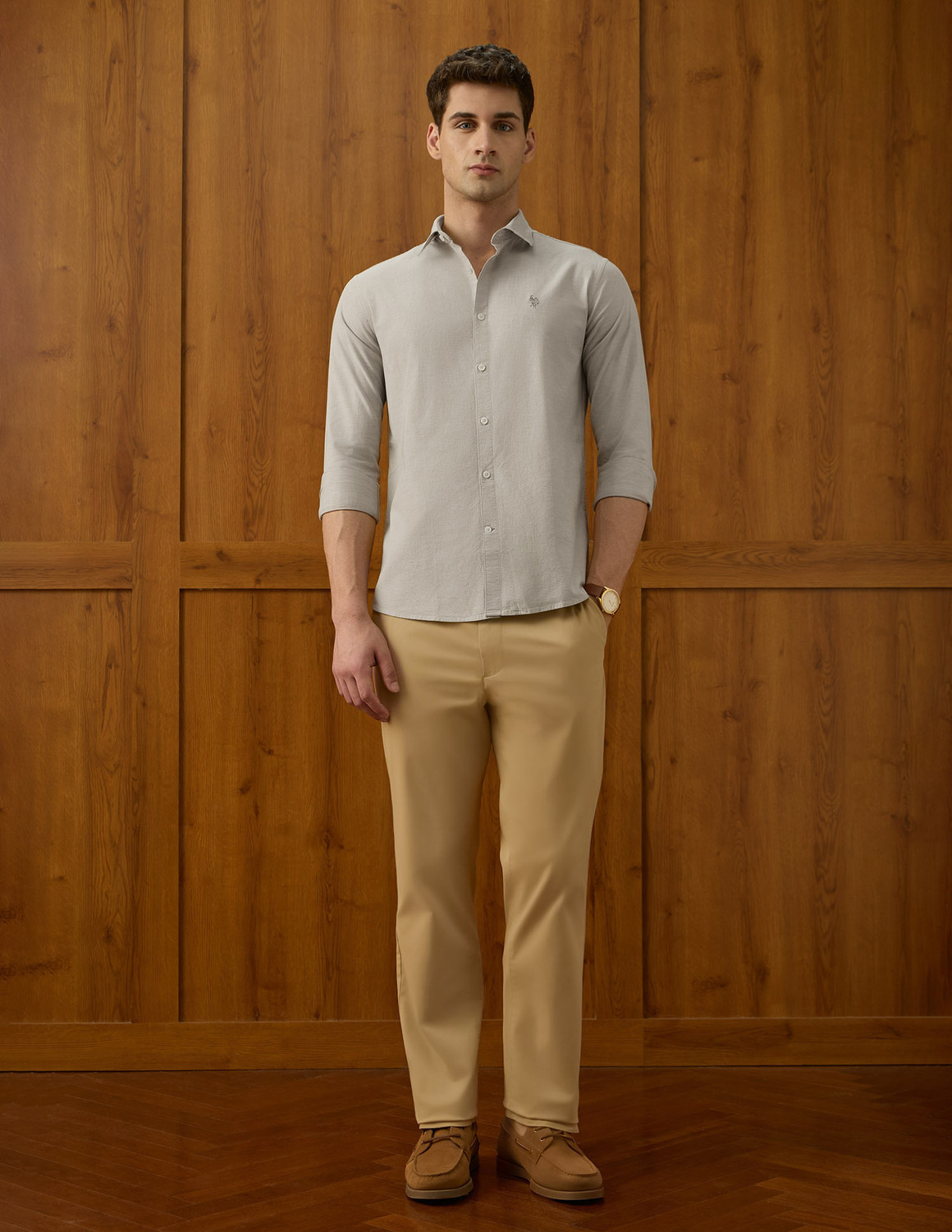 Image of U.S. POLO ASSN. Men Solid Casual Brown Shirt