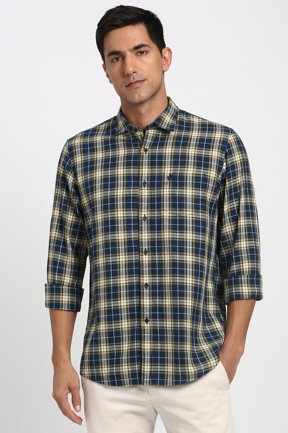 Image of PETER ENGLAND Men Checkered Casual Dark Blue Shirt