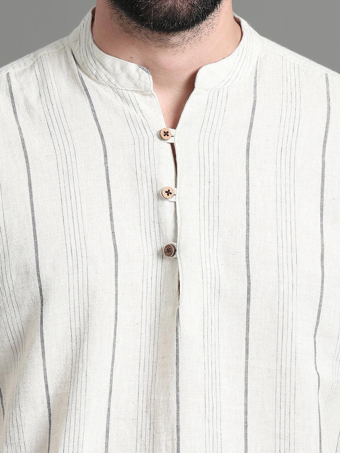 Image of HERE&NOW Men Striped Casual Cream Shirt