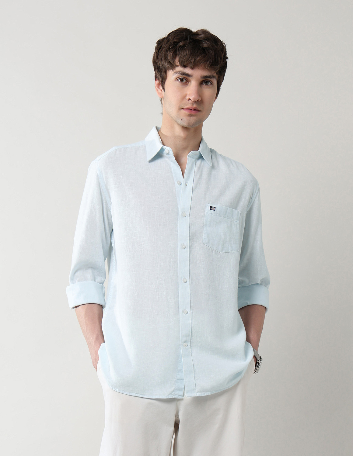 Image of Arrow Sport Men Slim Fit Solid Spread Collar Casual Shirt