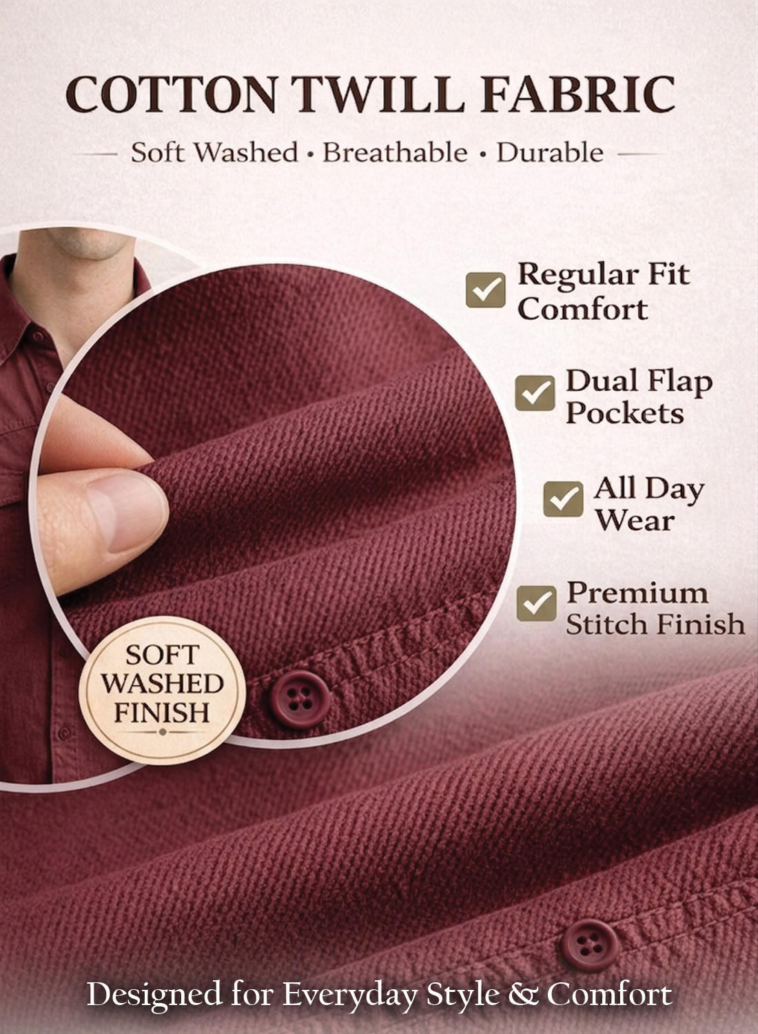 Image of ADRO Men Solid Casual Maroon Shirt