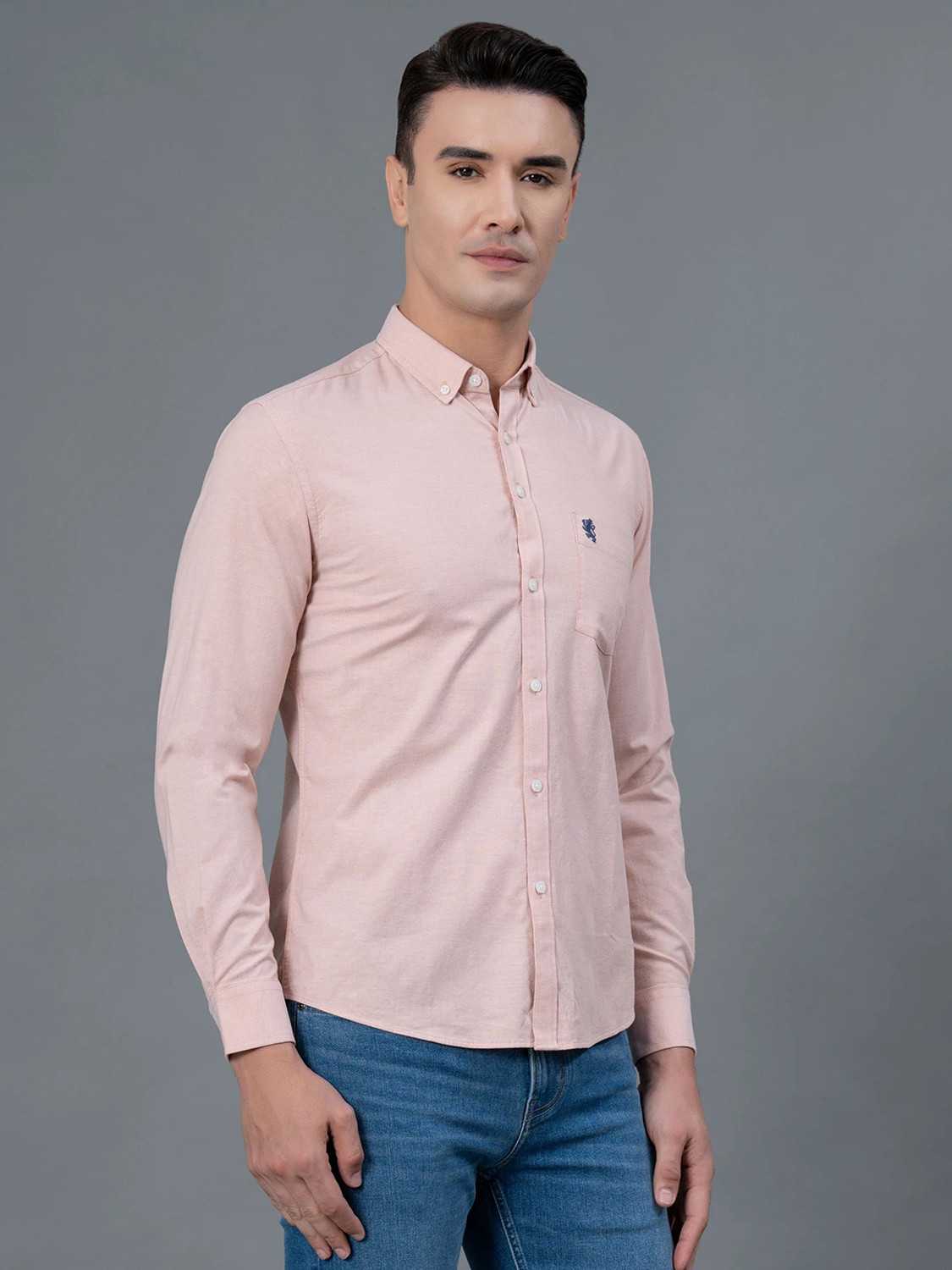 Image of RED TAPE Men Solid Casual Pink Shirt