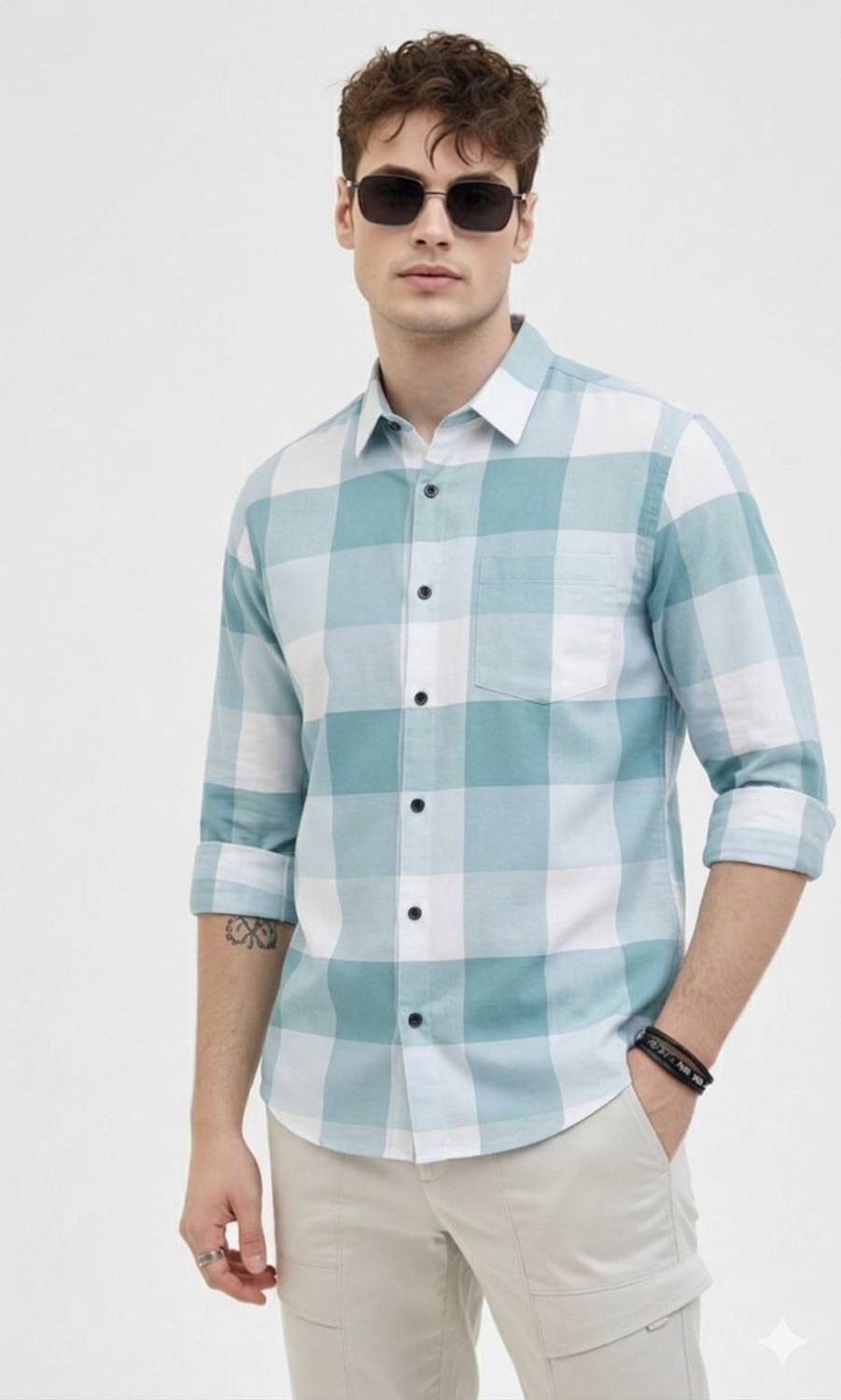 DM FASHION Men Checkered Casual White, Light Blue Shirt - Image 2