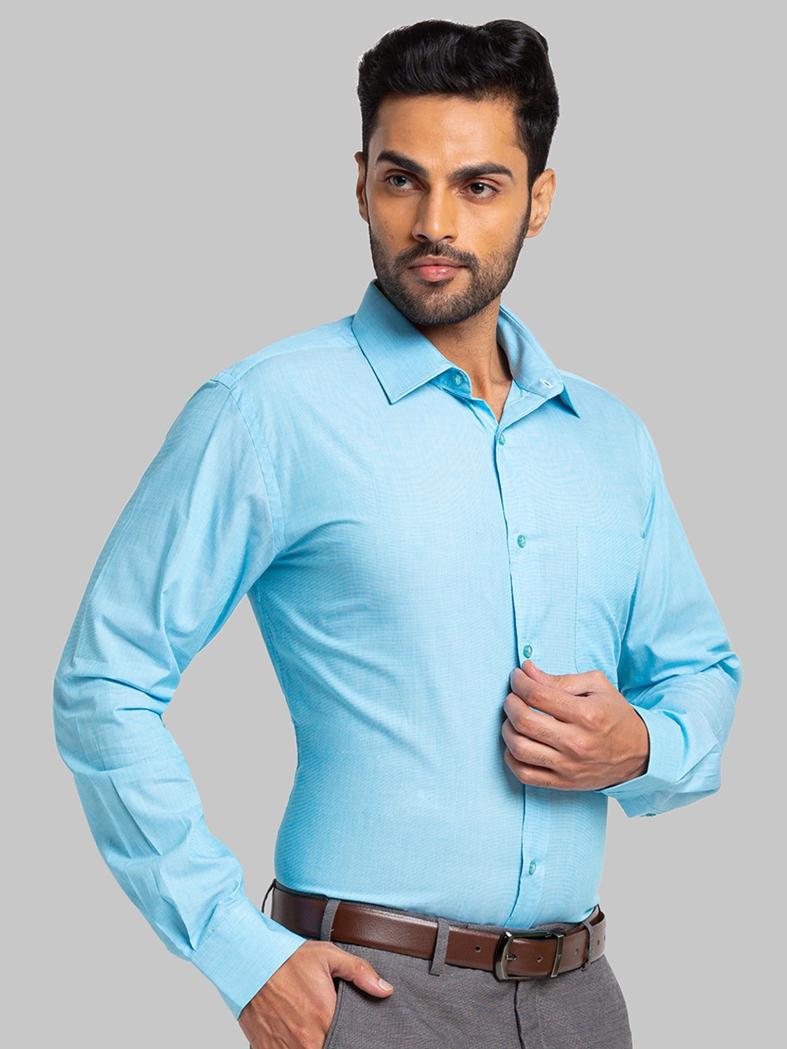 Image of Raymond Men Solid Formal Light Blue Shirt