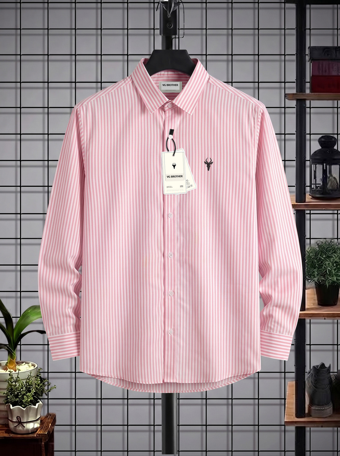 Image of VG BROTHER Men Striped Casual Pink, Grey Shirt