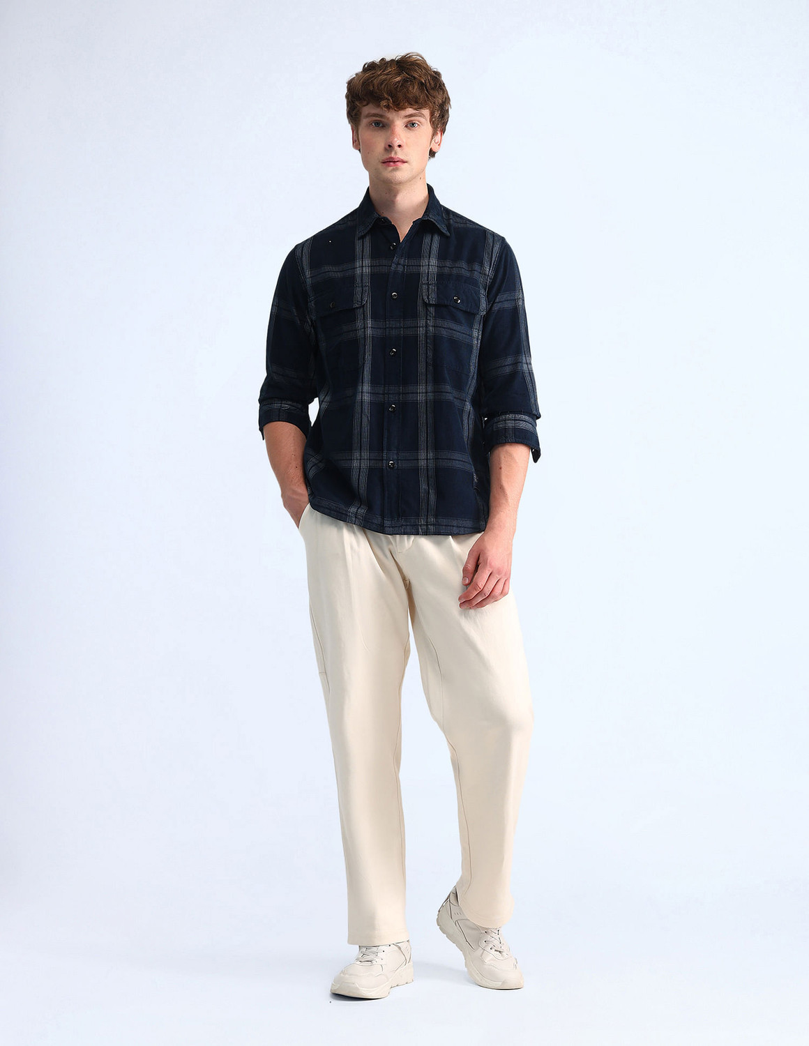 Image of FLYING MACHINE Men Relaxed Fit Self Design Spread Collar Casual Shirt