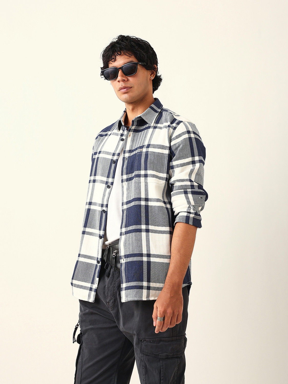 Image of THE BEAR HOUSE Men Checkered Casual Blue Shirt